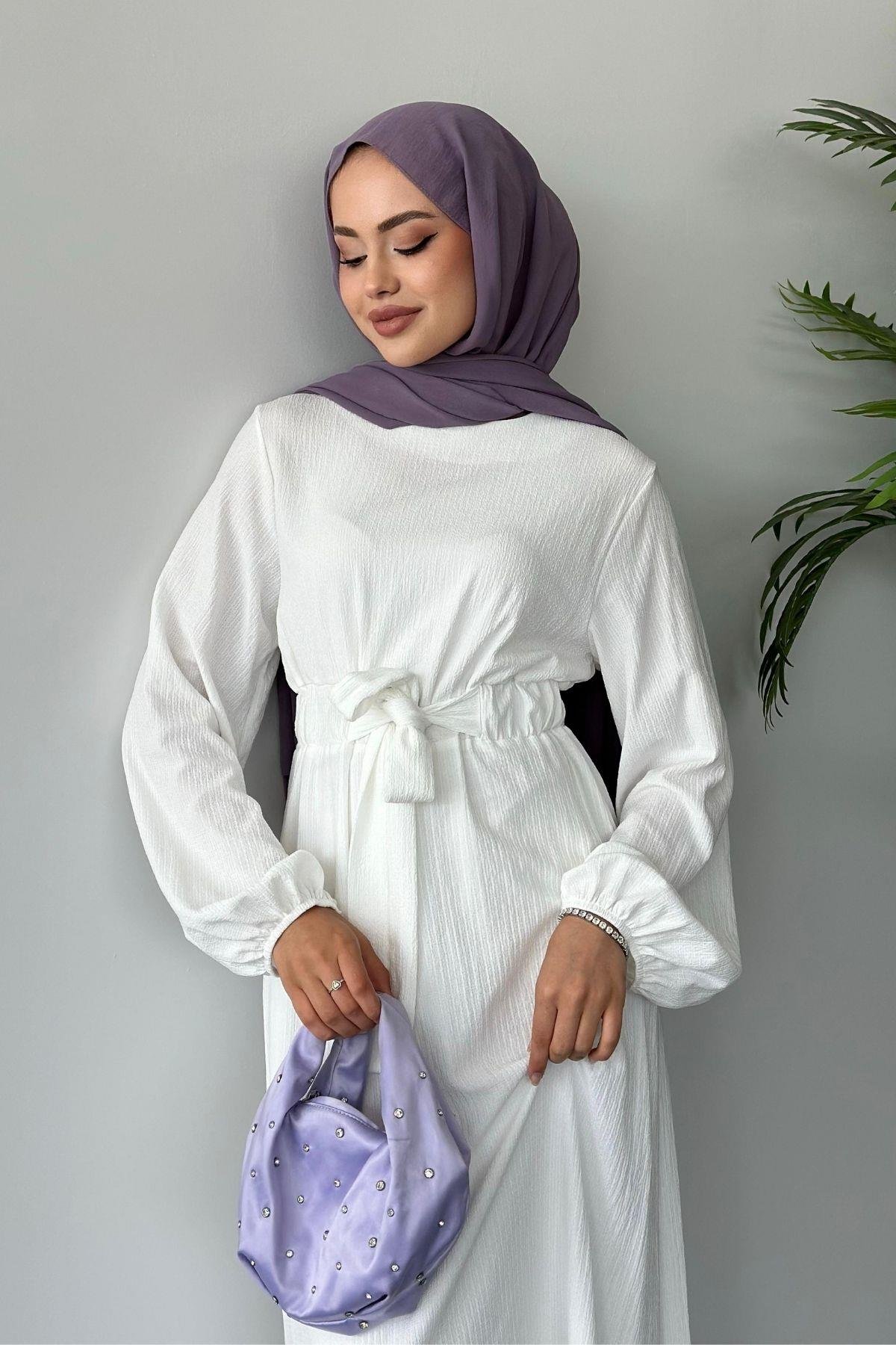 Kendinden Kemerli Elbise Beyaz, Fiyatları 