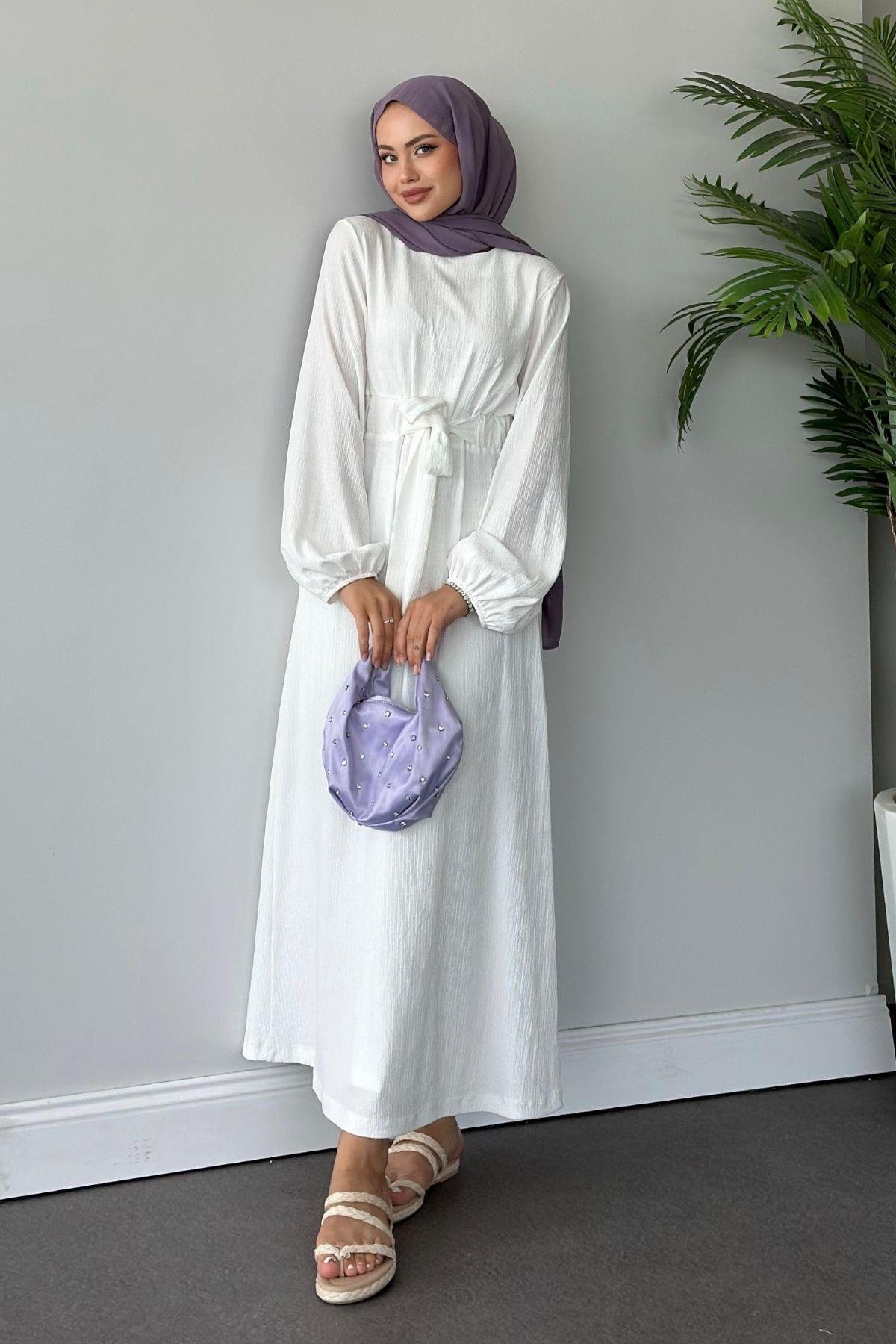 Kendinden Kemerli Elbise Beyaz, Fiyatları 