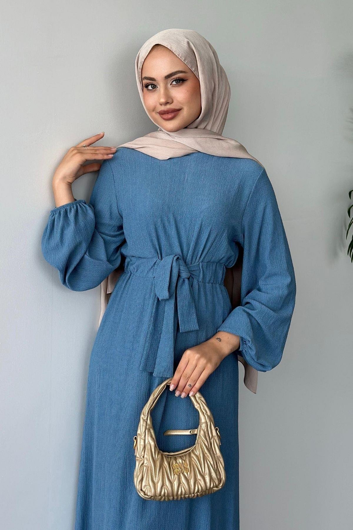 Kendinden Kemerli Elbise İndigo, Fiyatları 