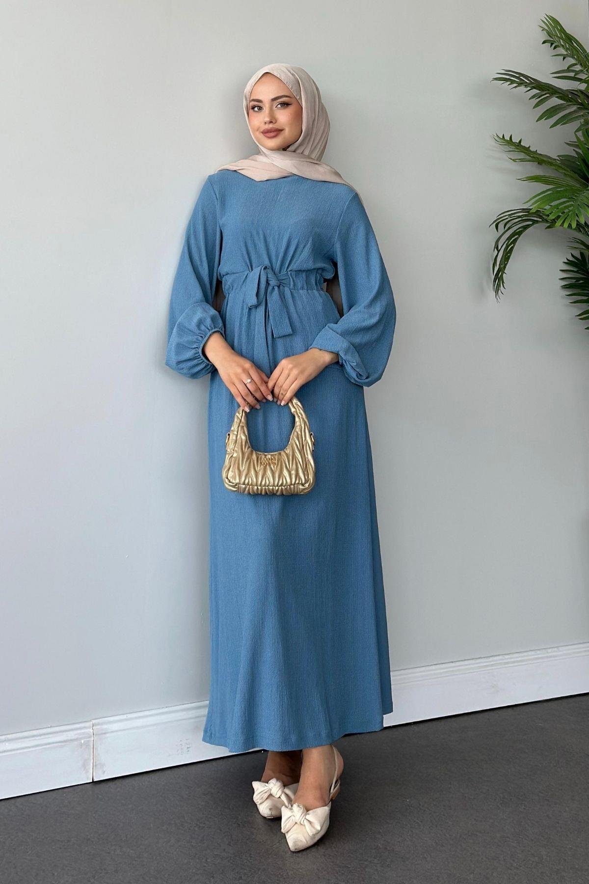 Kendinden Kemerli Elbise İndigo, Fiyatları 