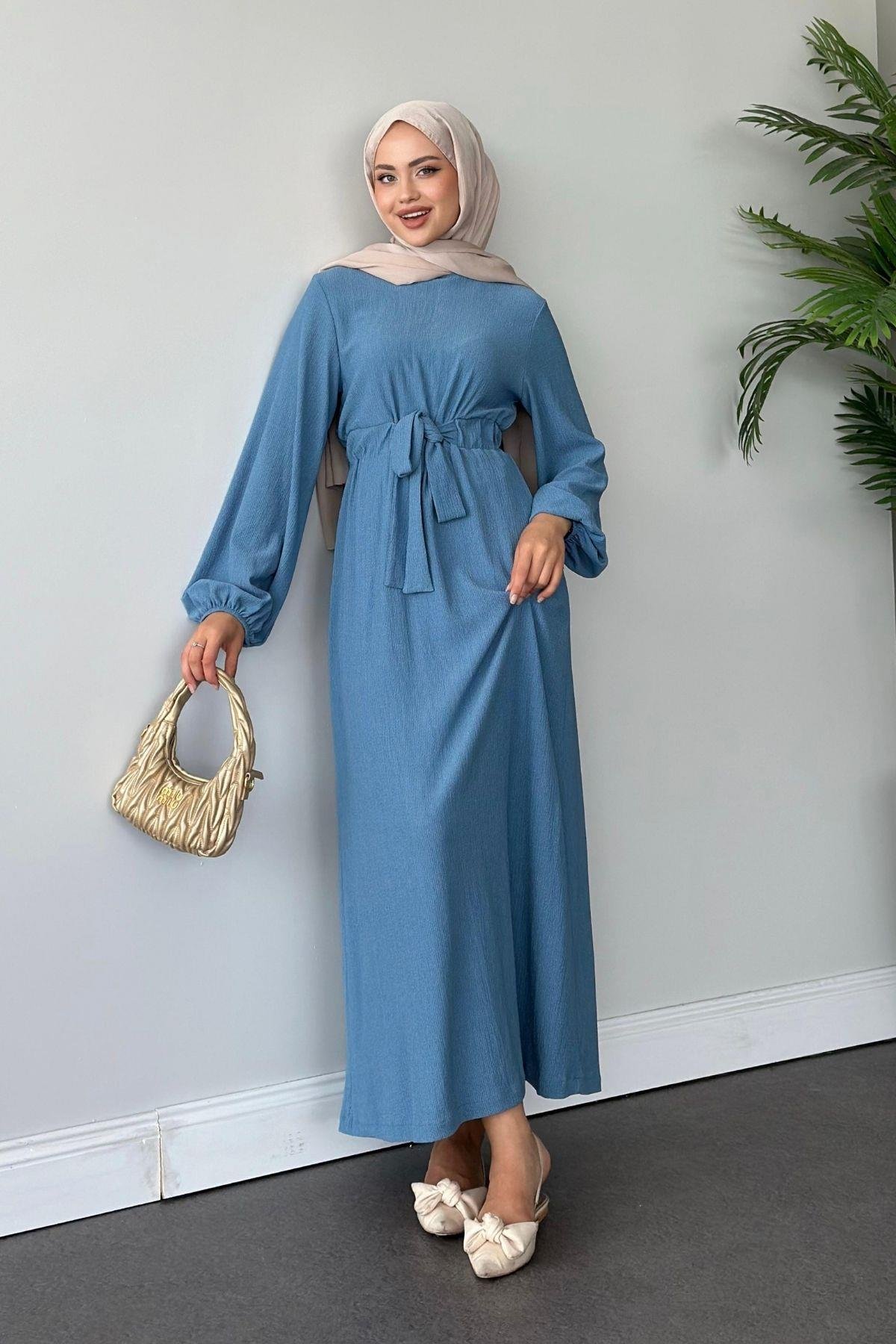 Kendinden Kemerli Elbise İndigo, Fiyatları 