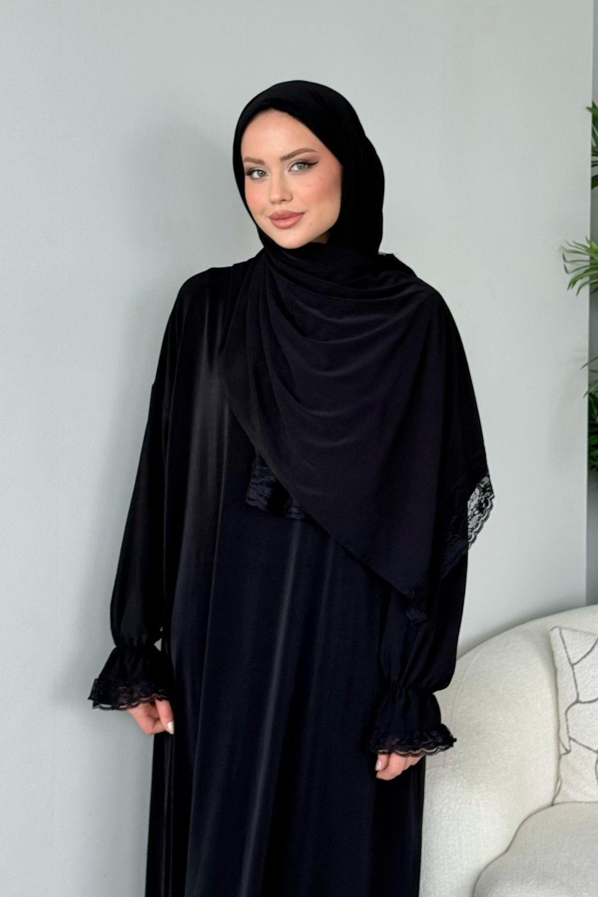 Kendinden Şallı Namaz Elbise Siyah, Fiyatları Kendinden Şallı Namaz Elbise Siyah - Haza Moda 