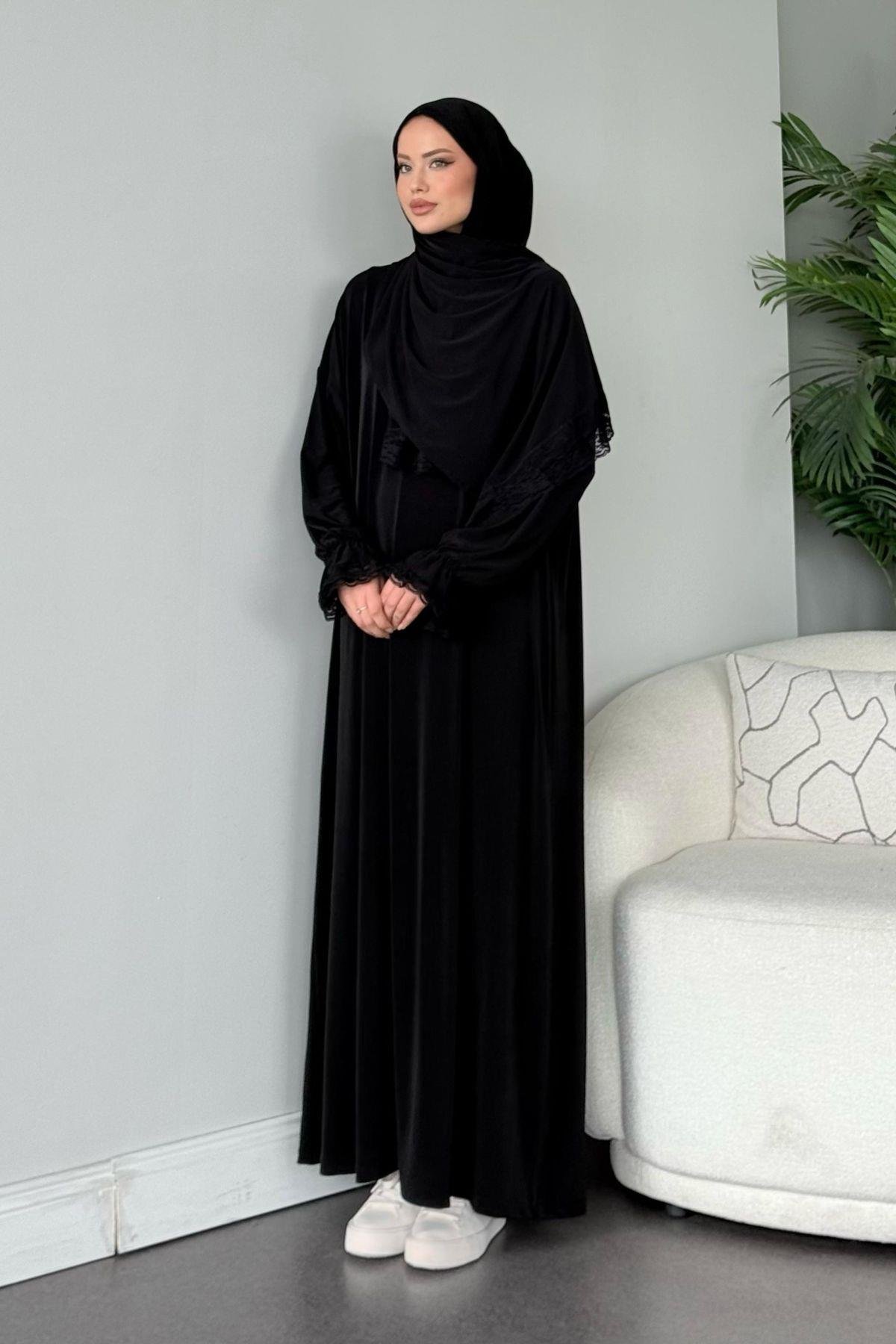 Kendinden Şallı Namaz Elbise Siyah, Fiyatları Kendinden Şallı Namaz Elbise Siyah - Haza Moda 