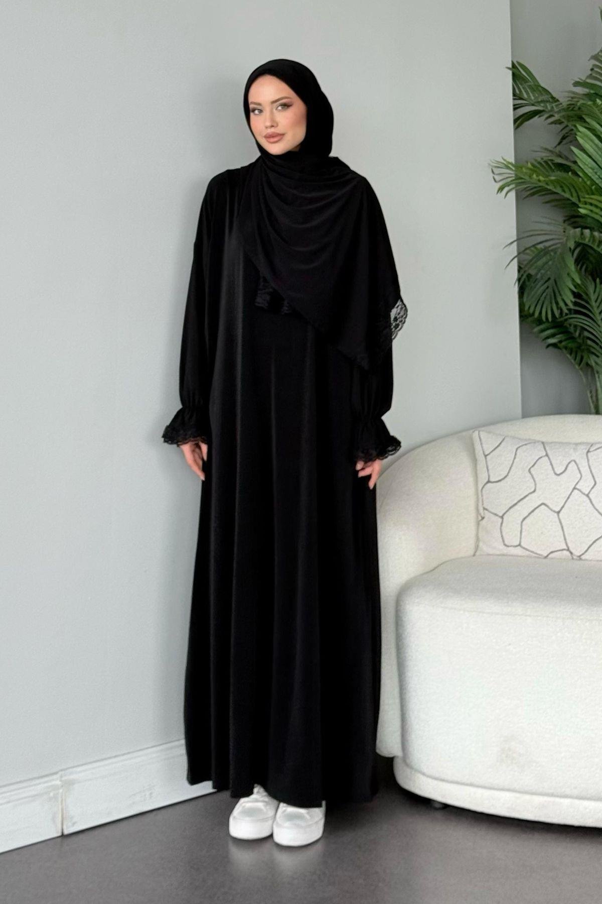 Kendinden Şallı Namaz Elbise Siyah, Fiyatları Kendinden Şallı Namaz Elbise Siyah - Haza Moda 