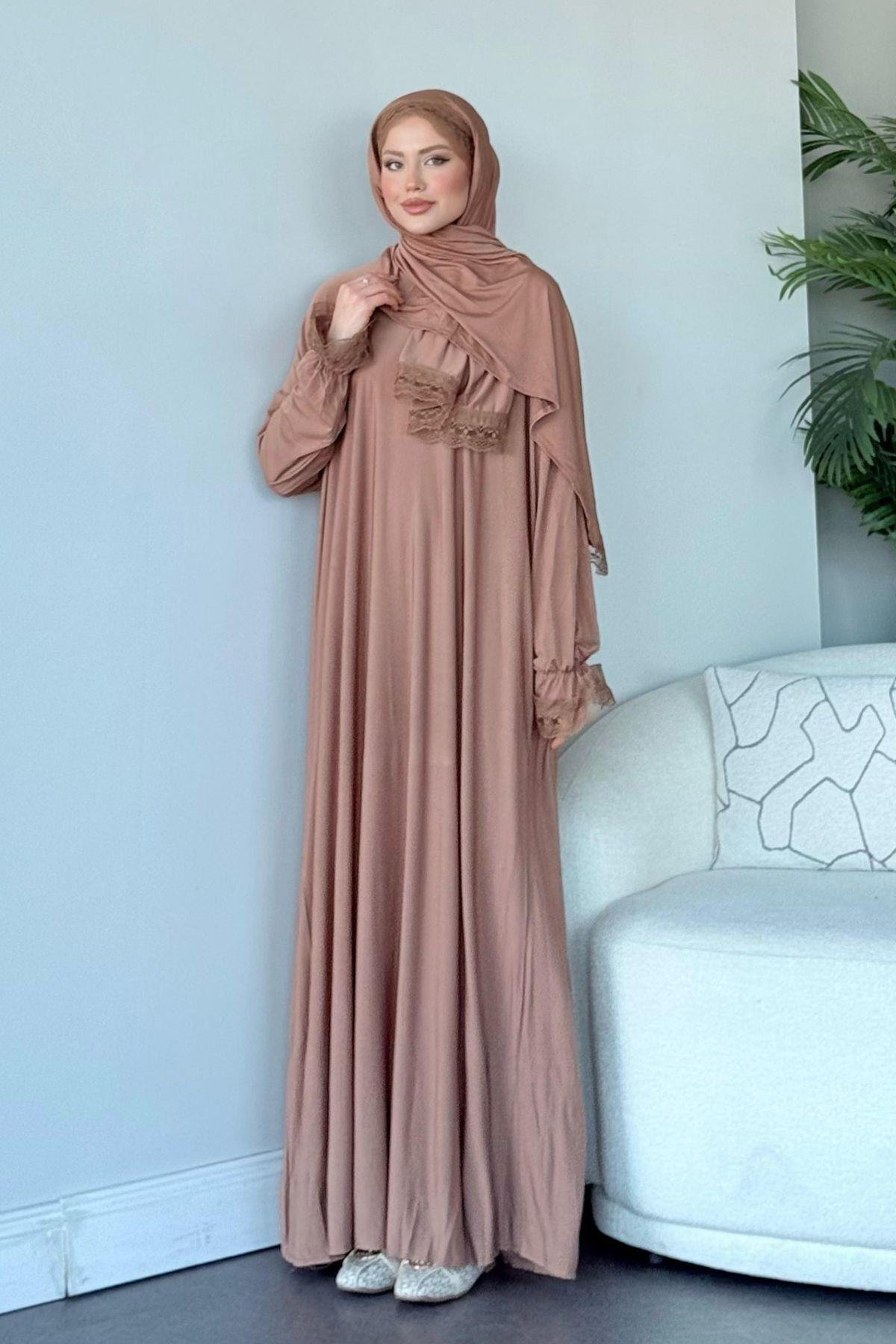 Kendinden Şallı Namaz Elbise Vizon, Fiyatları Kendinden Şallı Namaz Elbise Vizon - Haza Moda 