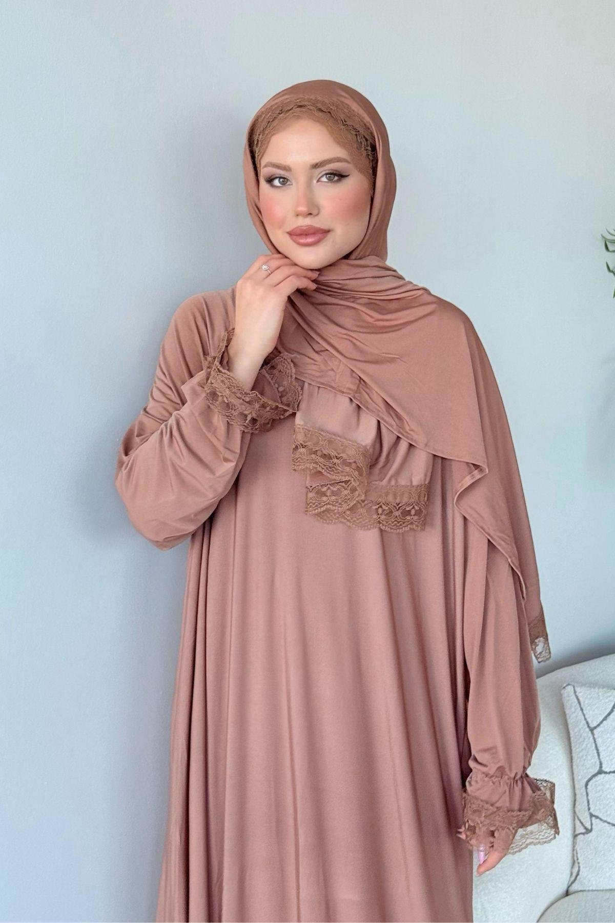 Kendinden Şallı Namaz Elbise Vizon, Fiyatları Kendinden Şallı Namaz Elbise Vizon - Haza Moda 