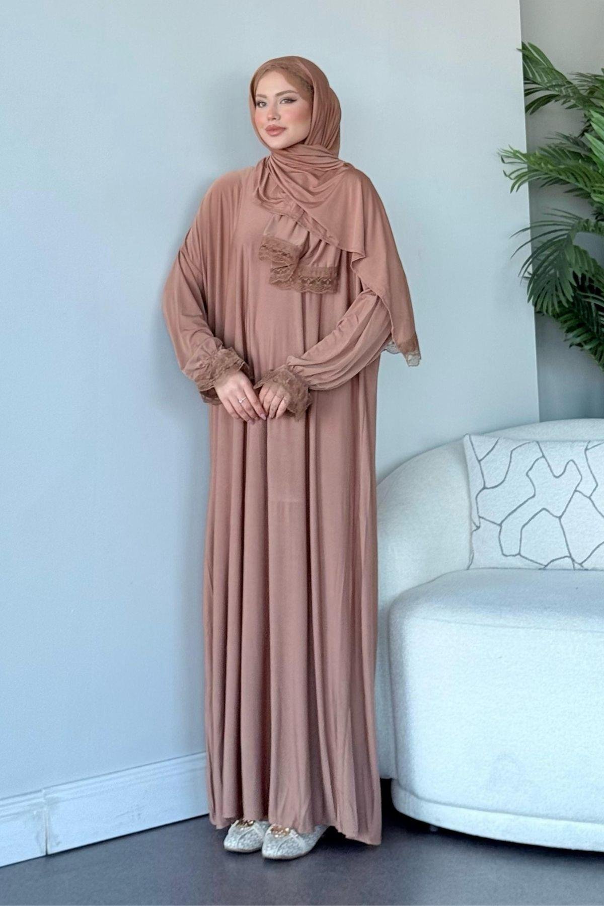 Kendinden Şallı Namaz Elbise Vizon, Fiyatları Kendinden Şallı Namaz Elbise Vizon - Haza Moda 