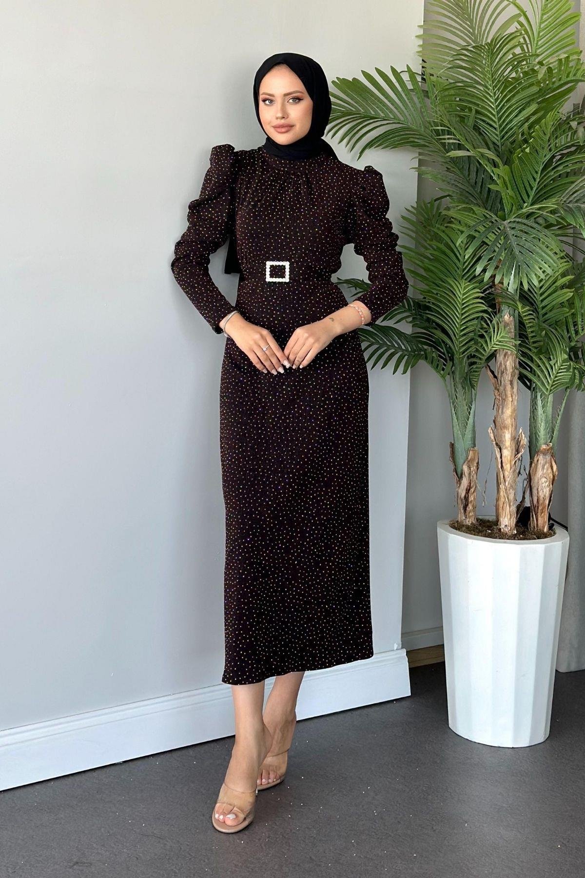 Kendinden Simli Elbise Bordo, Fiyatları 