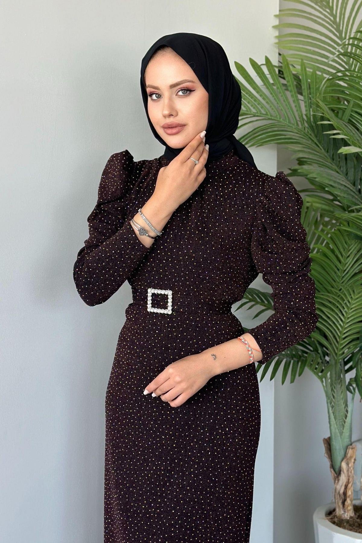 Kendinden Simli Elbise Bordo, Fiyatları 