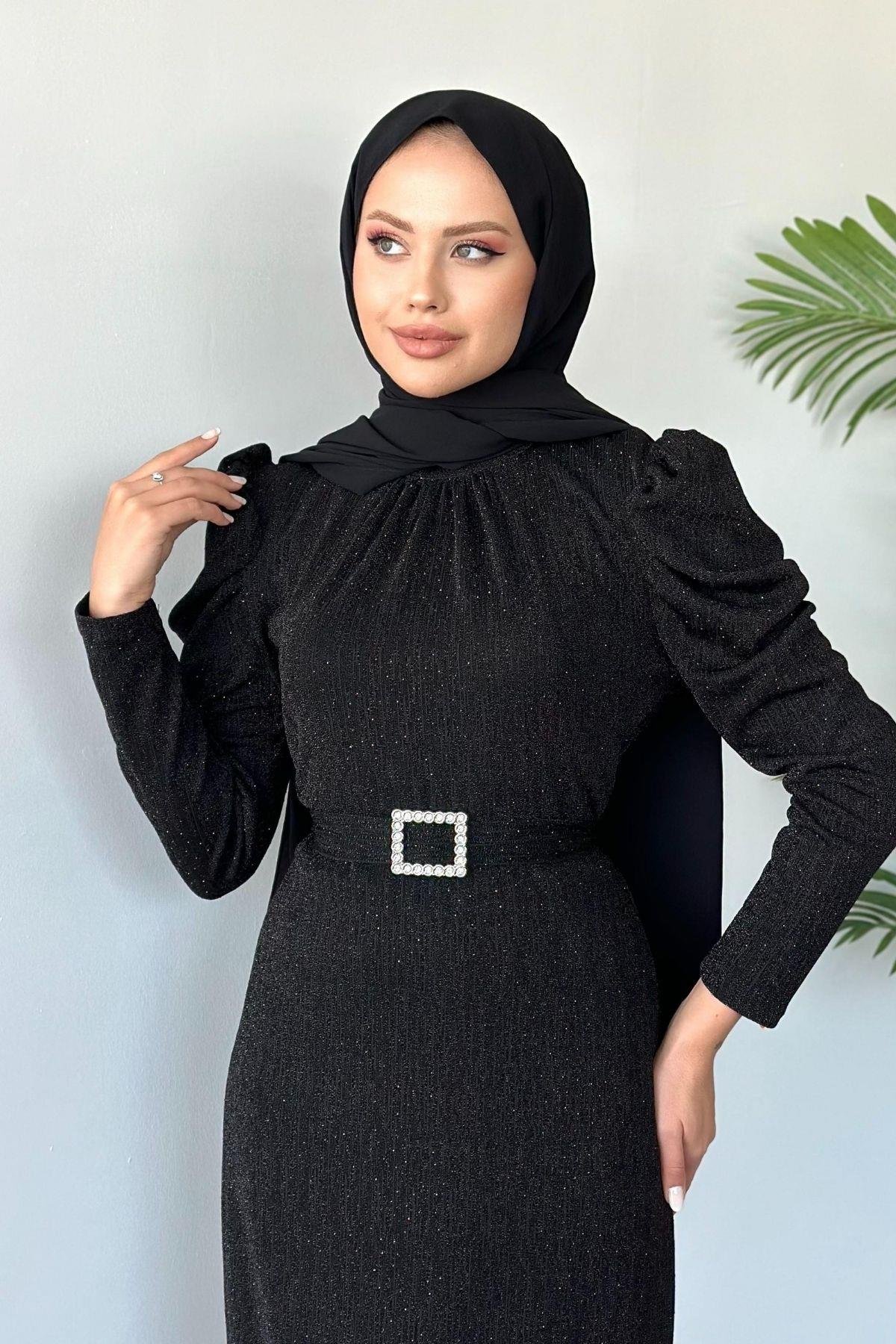 Kendinden Simli Elbise Siyah, Fiyatları 