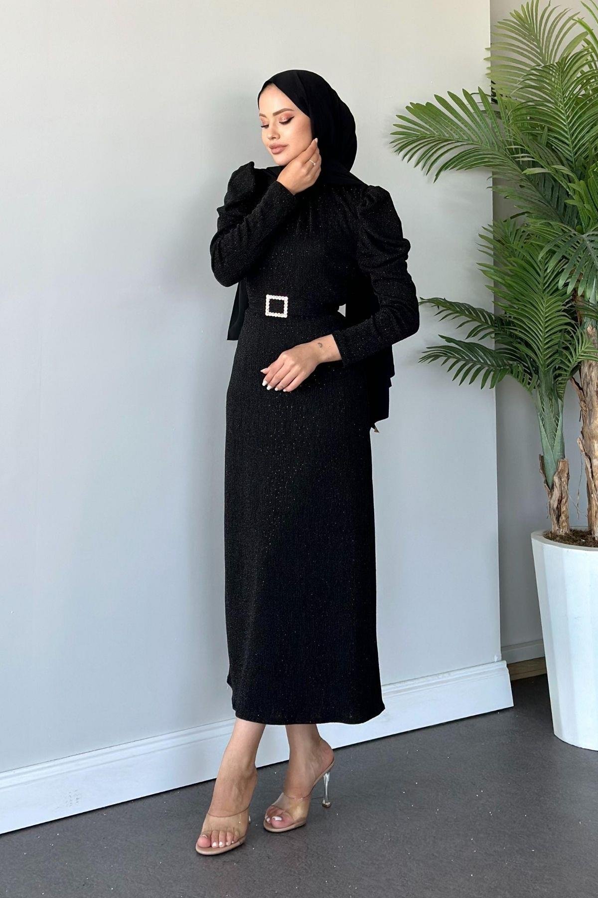 Kendinden Simli Elbise Siyah, Fiyatları 