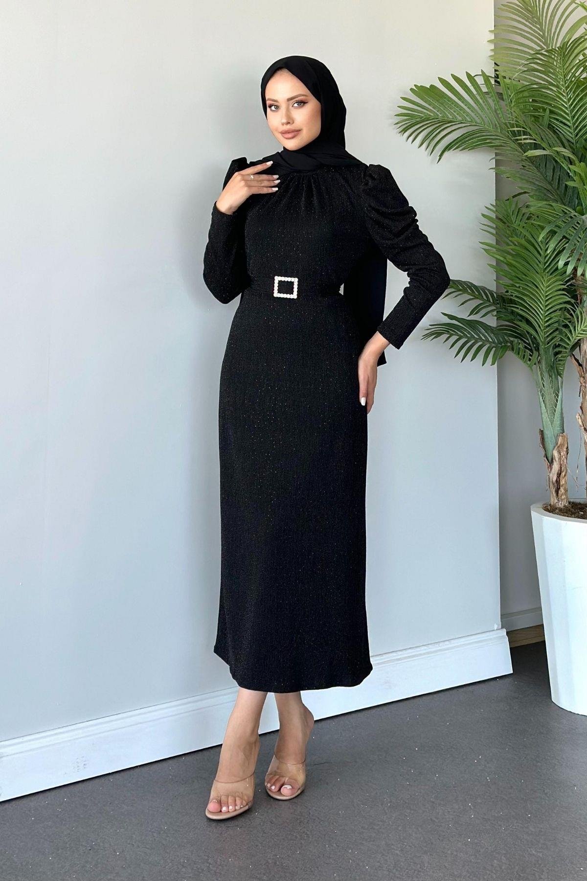 Kendinden Simli Elbise Siyah, Fiyatları 