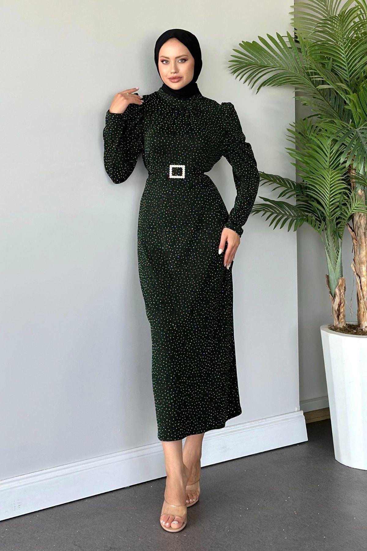 Kendinden Simli Elbise Zümrüt, Fiyatları 