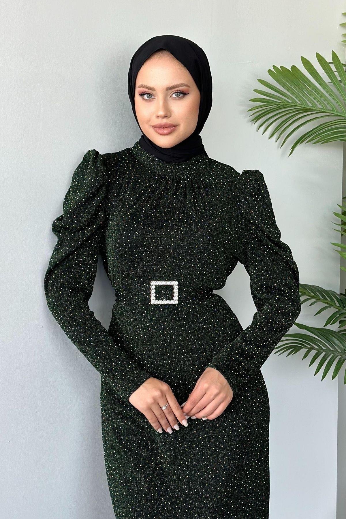 Kendinden Simli Elbise Zümrüt, Fiyatları 