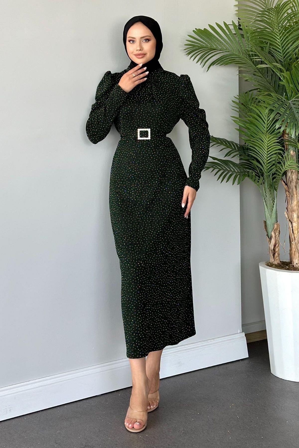 Kendinden Simli Elbise Zümrüt, Fiyatları 