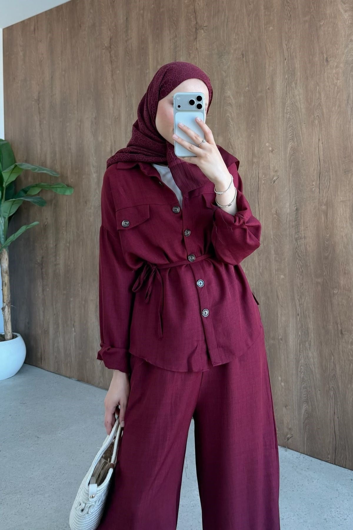 Keten Düğmeli İkili Takım Bordo, Fiyatları 