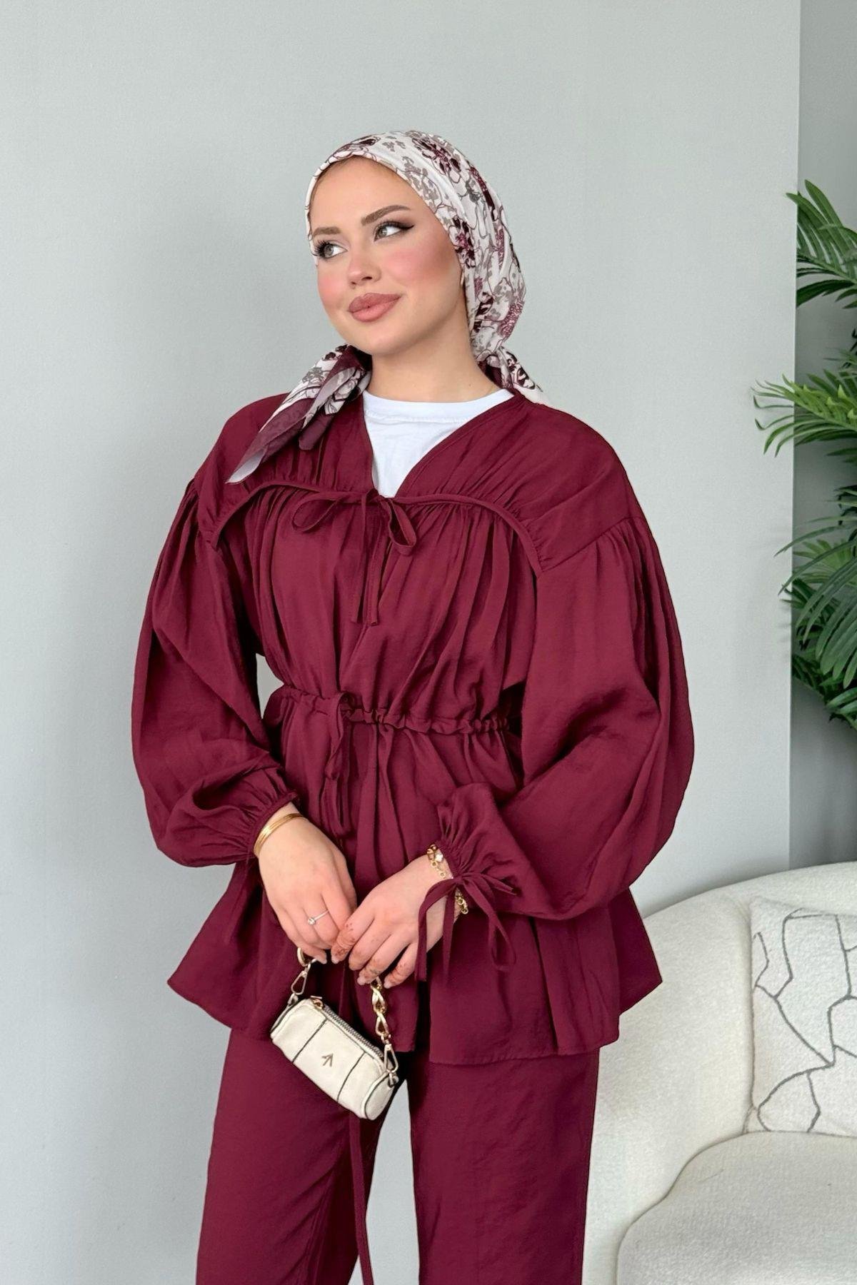 Kiko Büzgülü Takım Bordo, Fiyatları Kiko Büzgülü Takım Bordo- Haza Moda 
