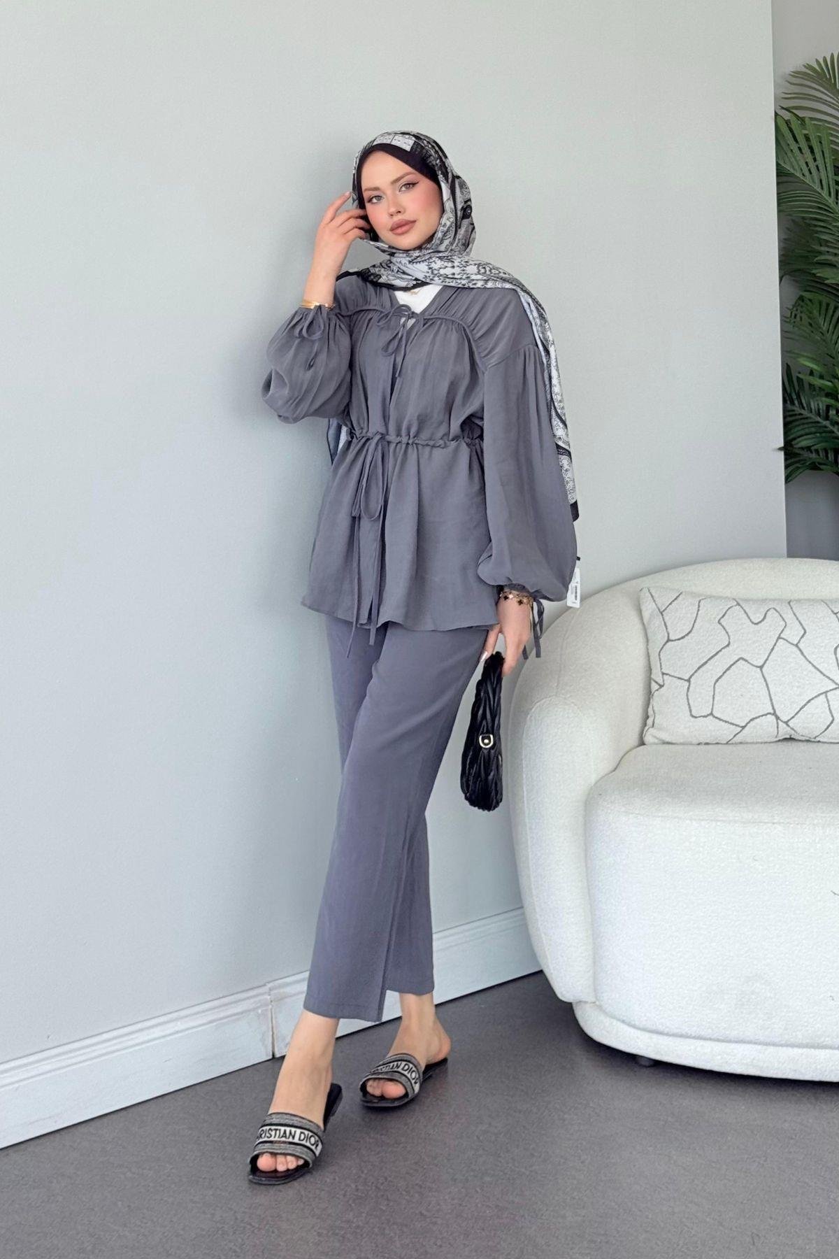 Kiko Büzgülü Takım Gri, Fiyatları Kiko Büzgülü Takım Gri- Haza Moda 