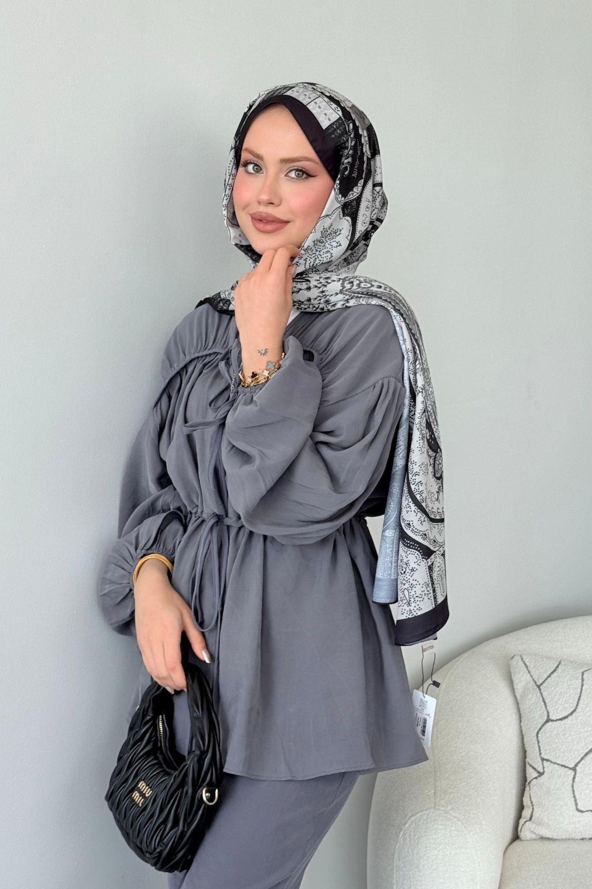 Kiko Büzgülü Takım Gri, Fiyatları Kiko Büzgülü Takım Gri- Haza Moda 