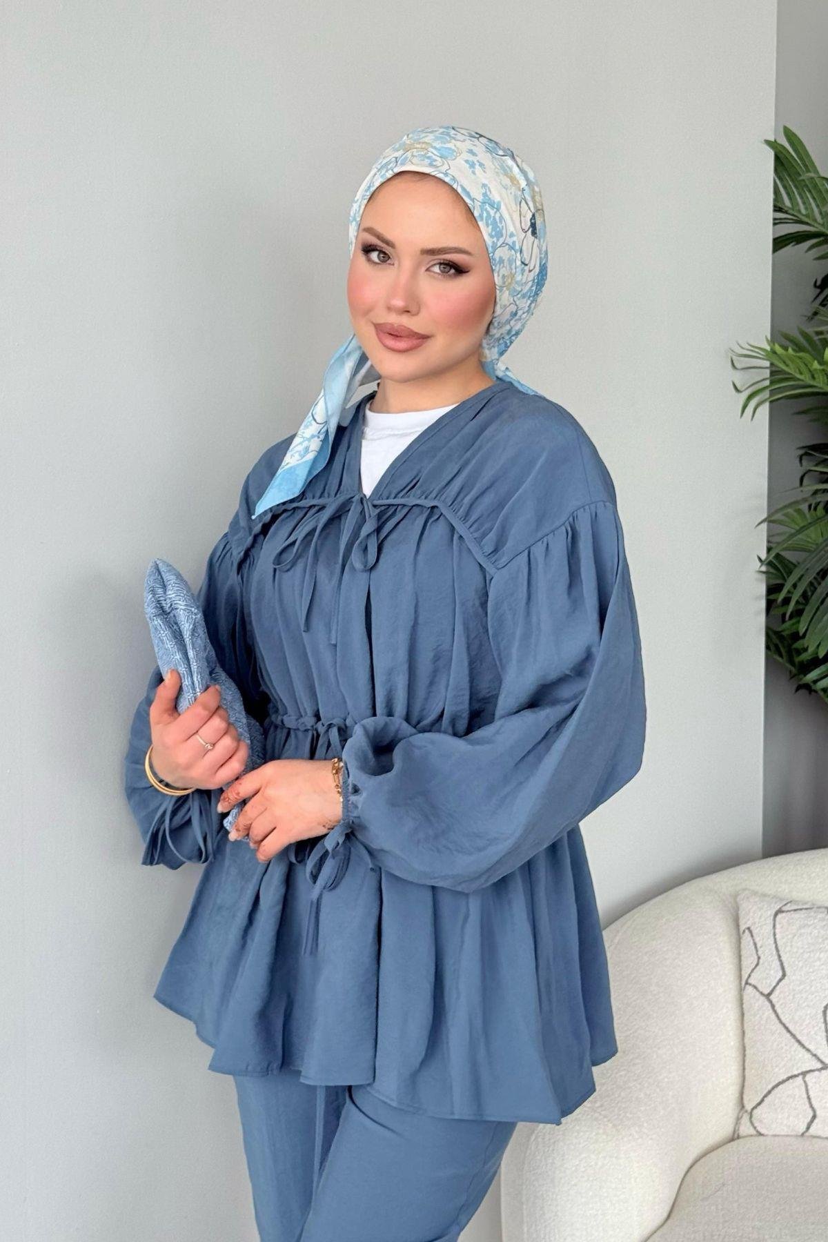 Kiko Büzgülü Takım İndigo, Fiyatları Kiko Büzgülü Takım İndigo- Haza Moda 