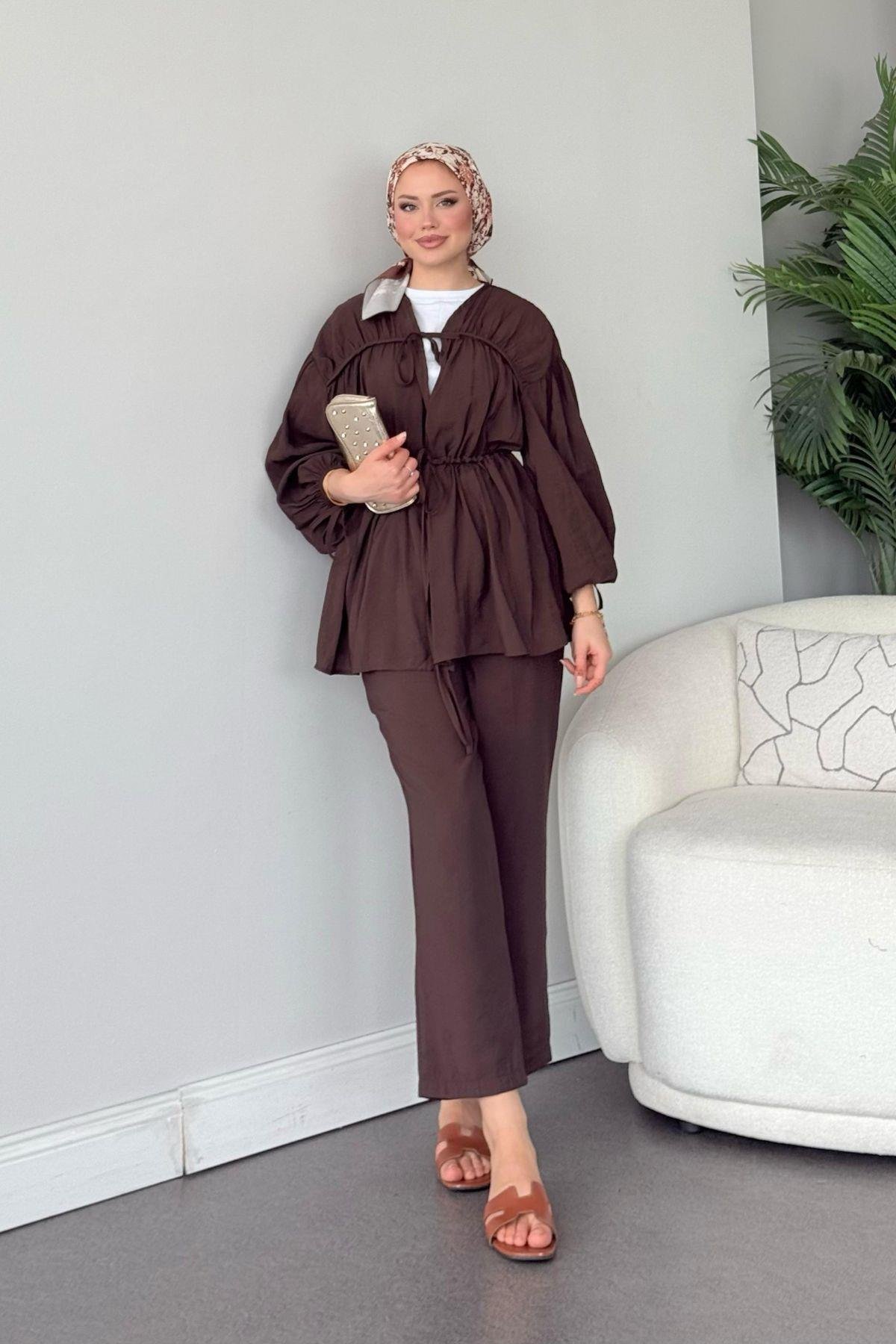 Kiko Büzgülü Takım Kahve, Fiyatları Kiko Büzgülü Takım Kahve- Haza Moda 