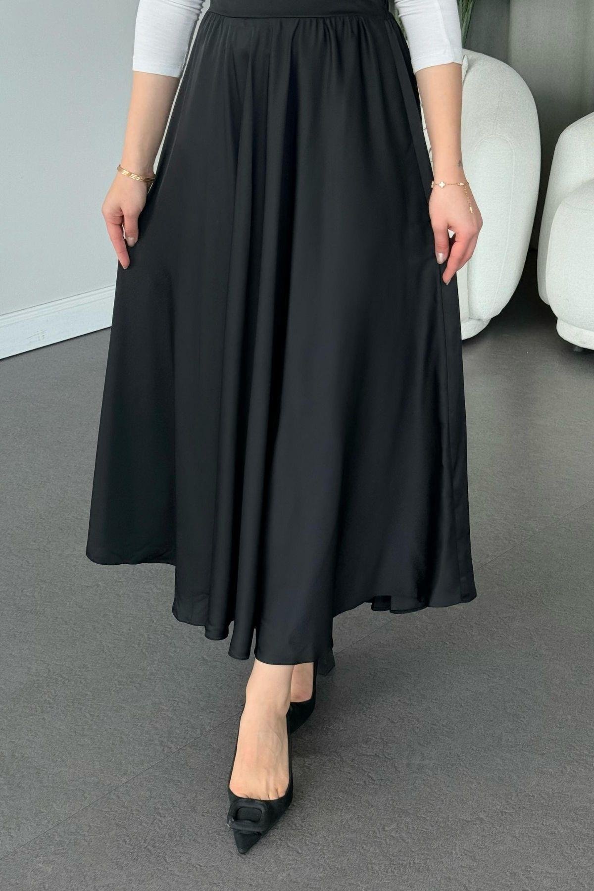 Kiloş Saten Etek Siyah, Fiyatları Kiloş Saten Etek Siyah - Haza Moda 