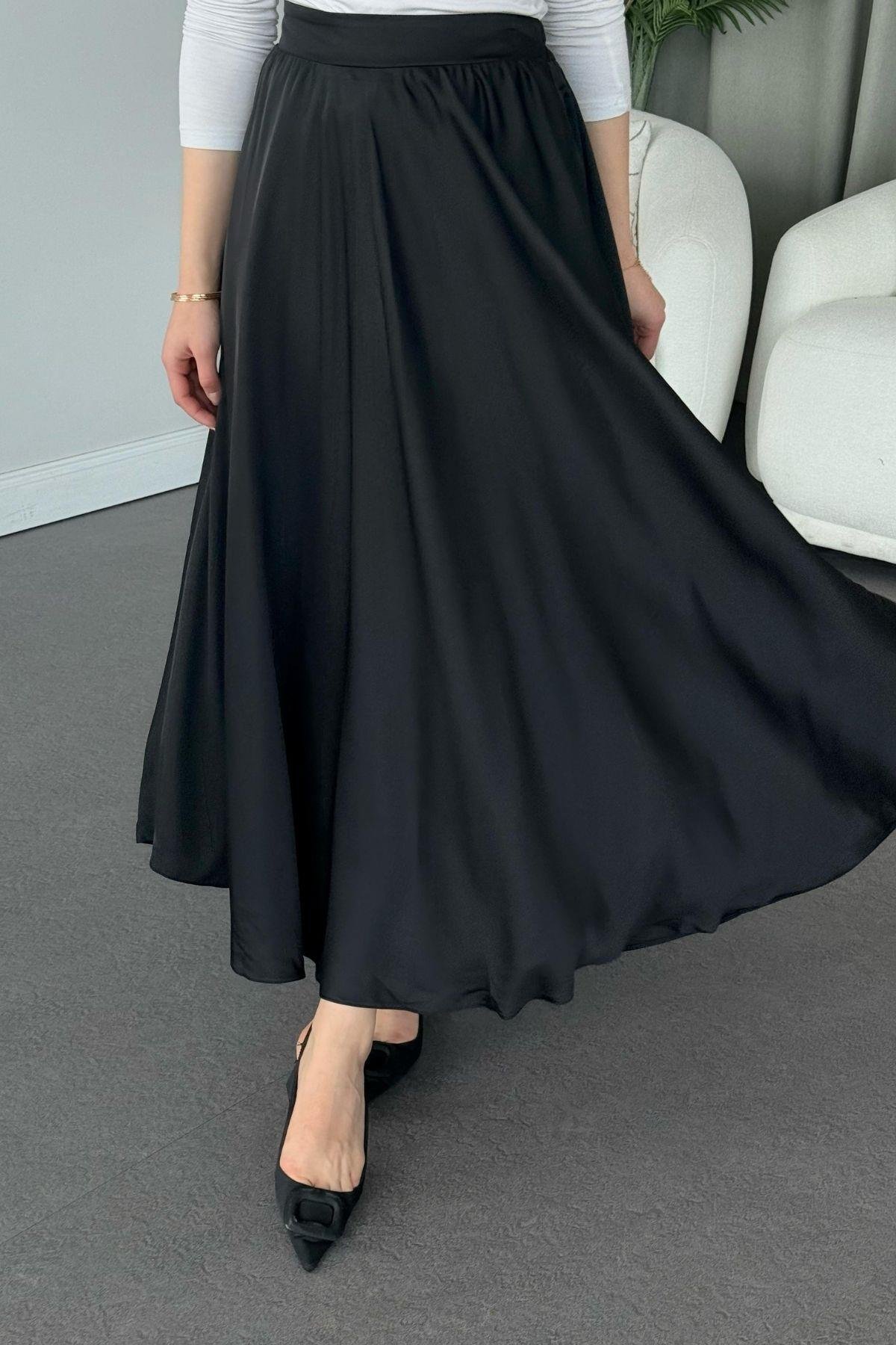 Kiloş Saten Etek Siyah, Fiyatları Kiloş Saten Etek Siyah - Haza Moda 