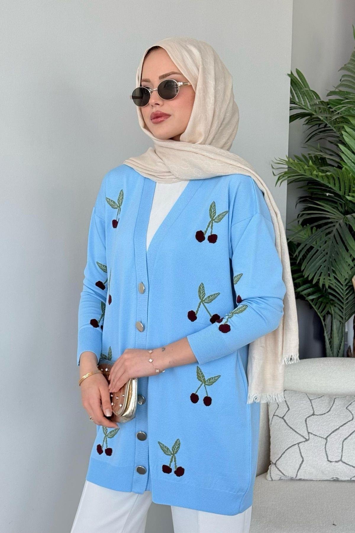 Kirazlı Merserize Hırka Bebe Mavi, Fiyatları Kirazlı Merserize Hırka Bebe mavi- Haza Moda 