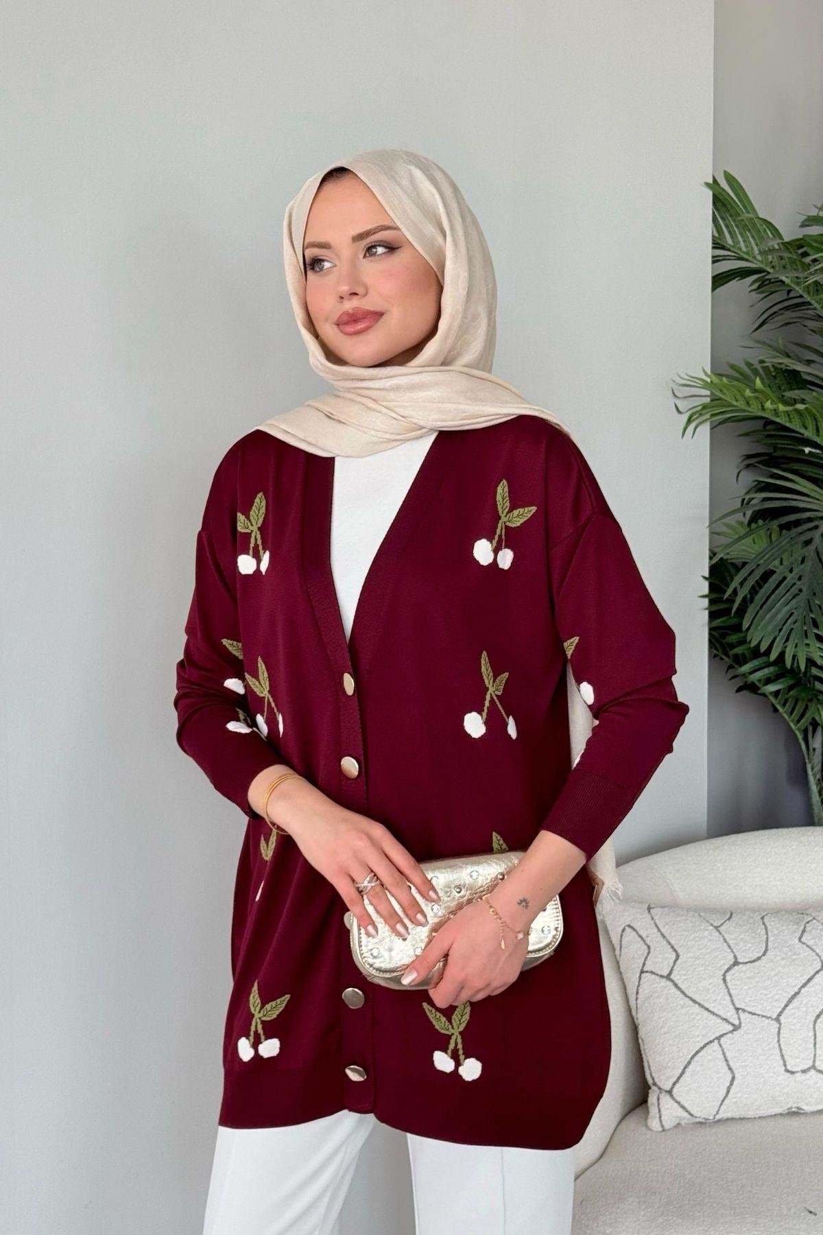 Kirazlı Merserize Hırka Bordo, Fiyatları Kirazlı Merserize Hırka Bordo- Haza Moda 