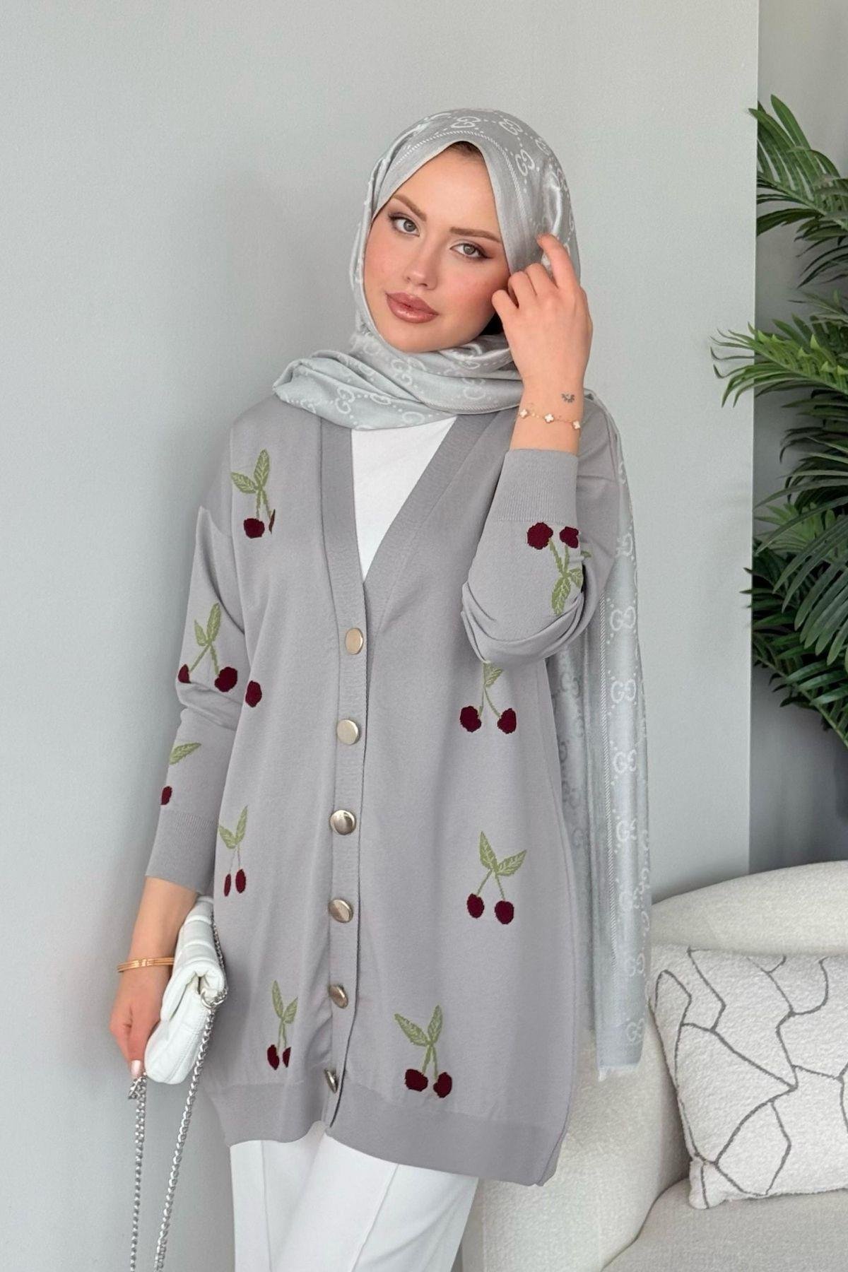 Kirazlı Merserize Hırka Gri, Fiyatları Kirazlı Merserize Hırka Gri- Haza Moda 