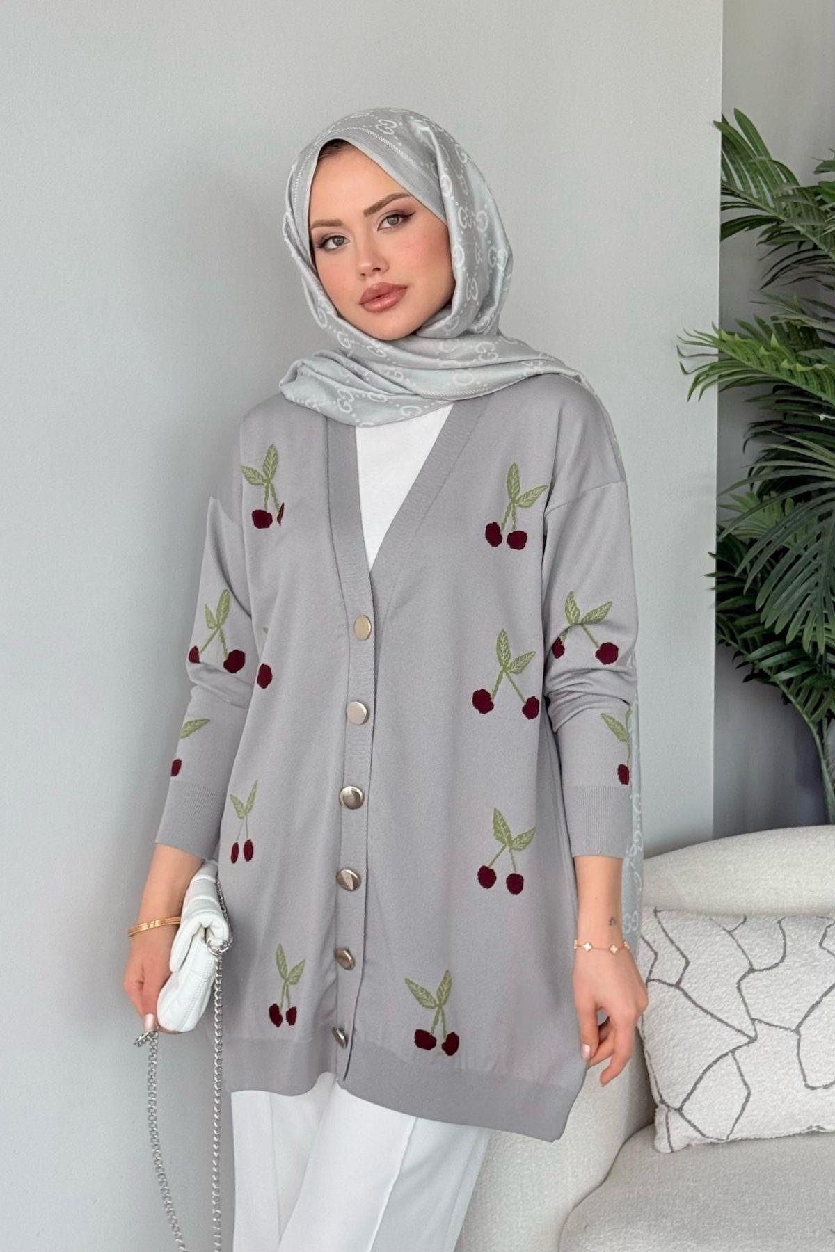 Kirazlı Merserize Hırka Gri, Fiyatları Kirazlı Merserize Hırka Gri- Haza Moda 