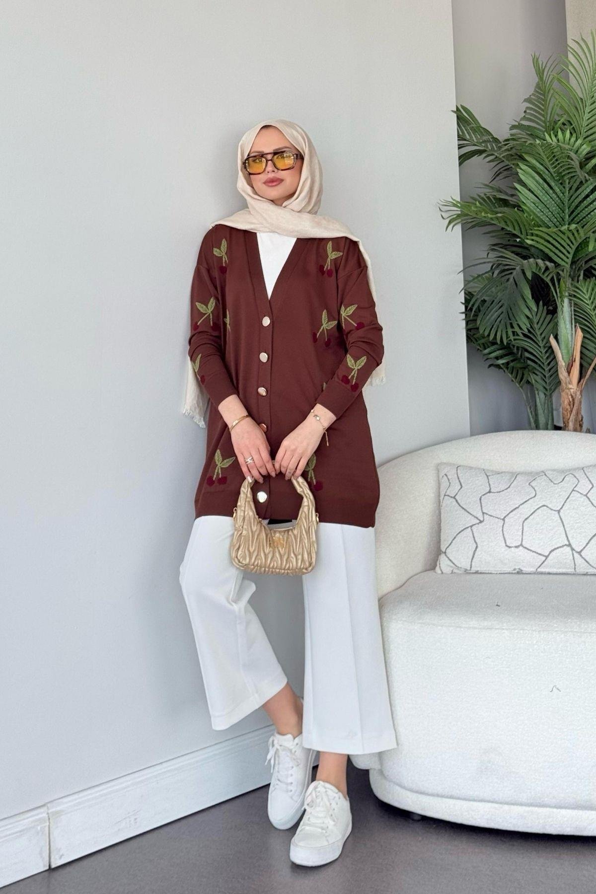 Kirazlı Merserize Hırka Kahve, Fiyatları Kirazlı Merserize Hırka Kahve- Haza Moda 