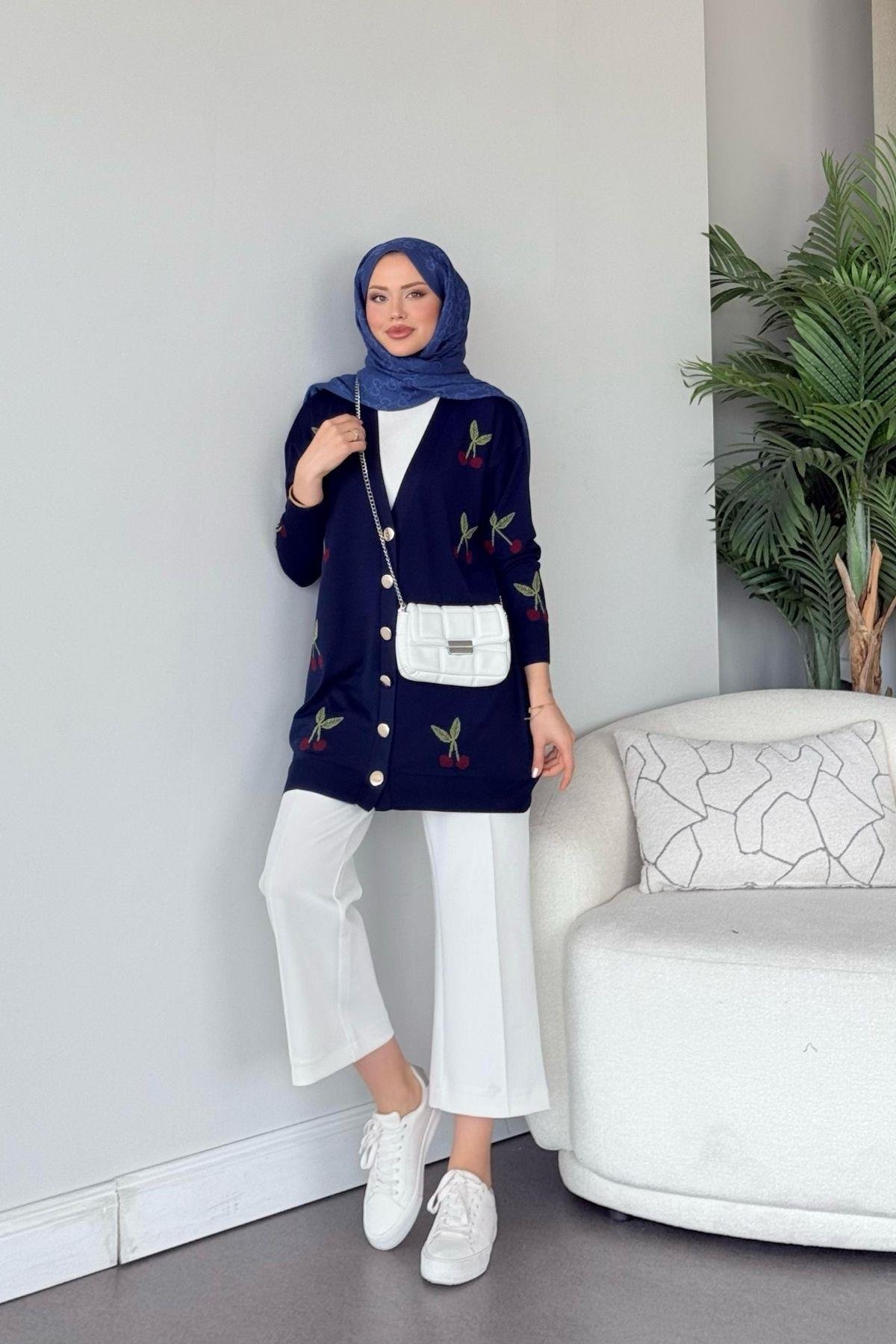 Kirazlı Merserize Hırka Lacivert, Fiyatları Kirazlı Merserize Hırka Lacivert- Haza Moda 