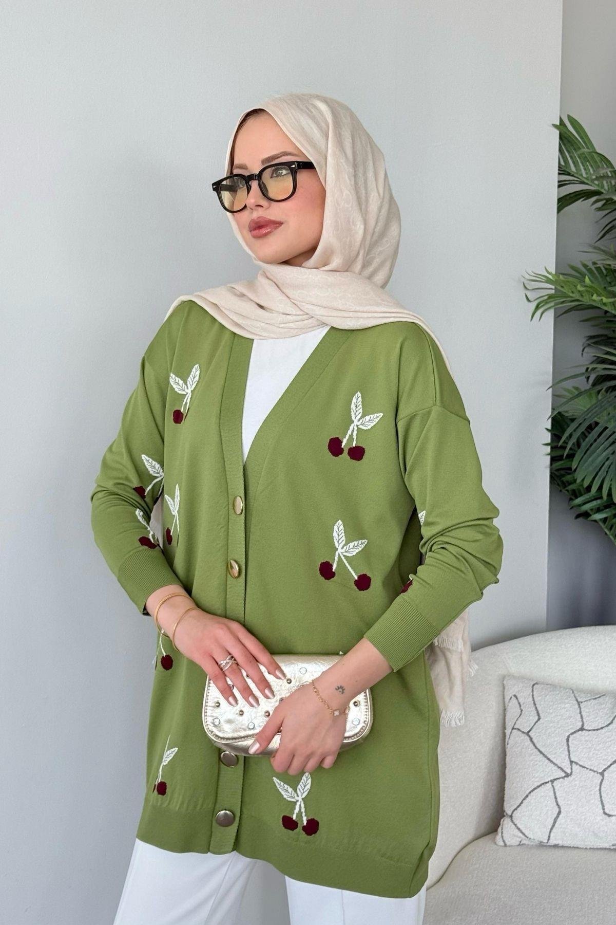 Kirazlı Merserize Hırka Yeşil, Fiyatları Kirazlı Merserize Hırka Yeşil- Haza Moda 