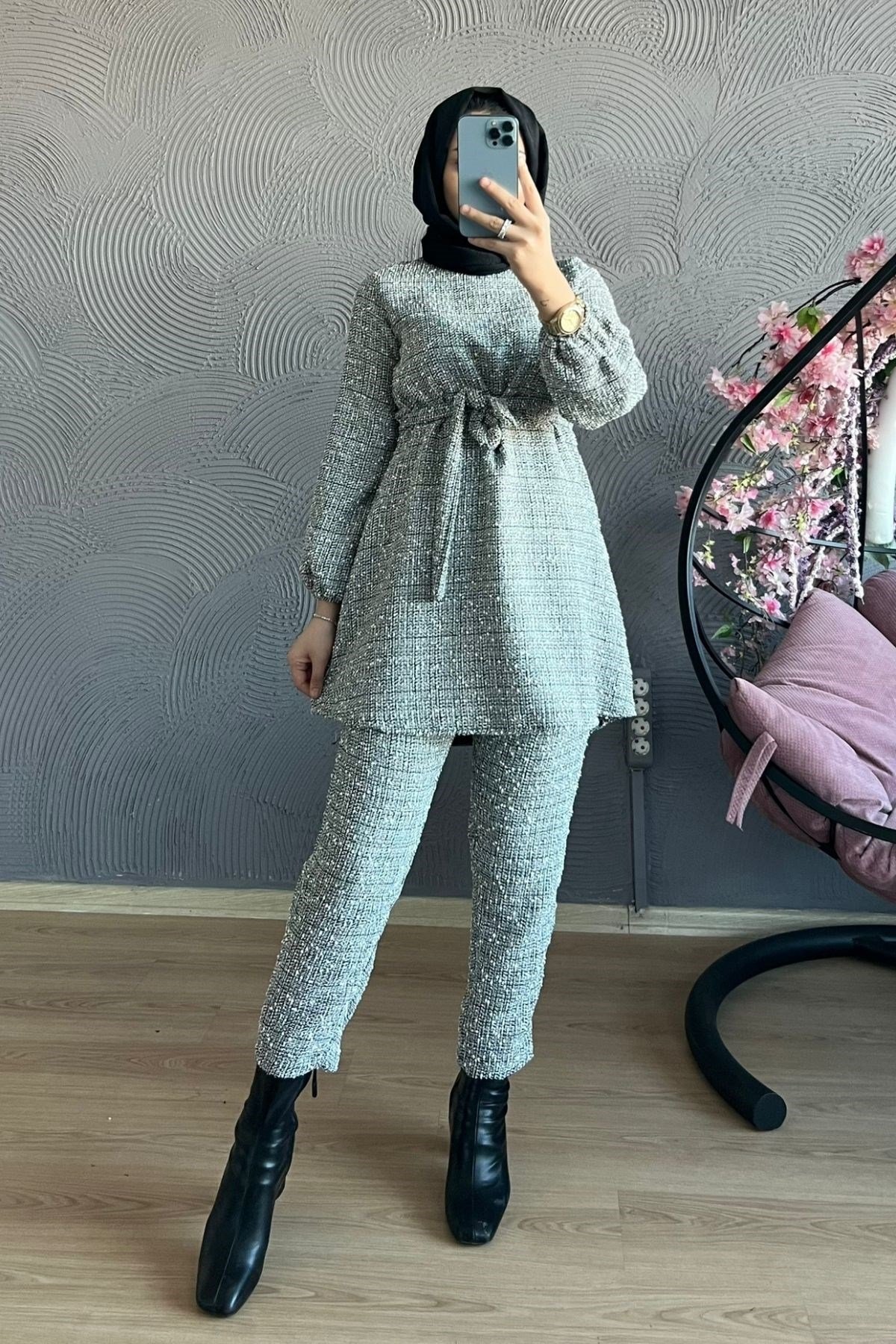 Kırçıllı Takım-GRİ, Fiyatları Büyük Cepli Takım-EKRU – Haza Moda | Tesettür Giyim