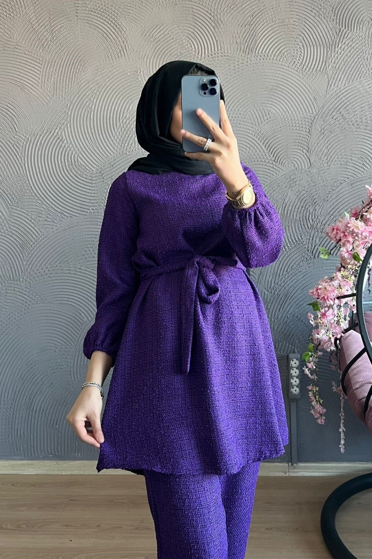 Kırçıllı Takım-MOR, Fiyatları Büyük Cepli Takım-EKRU – Haza Moda | Tesettür Giyim