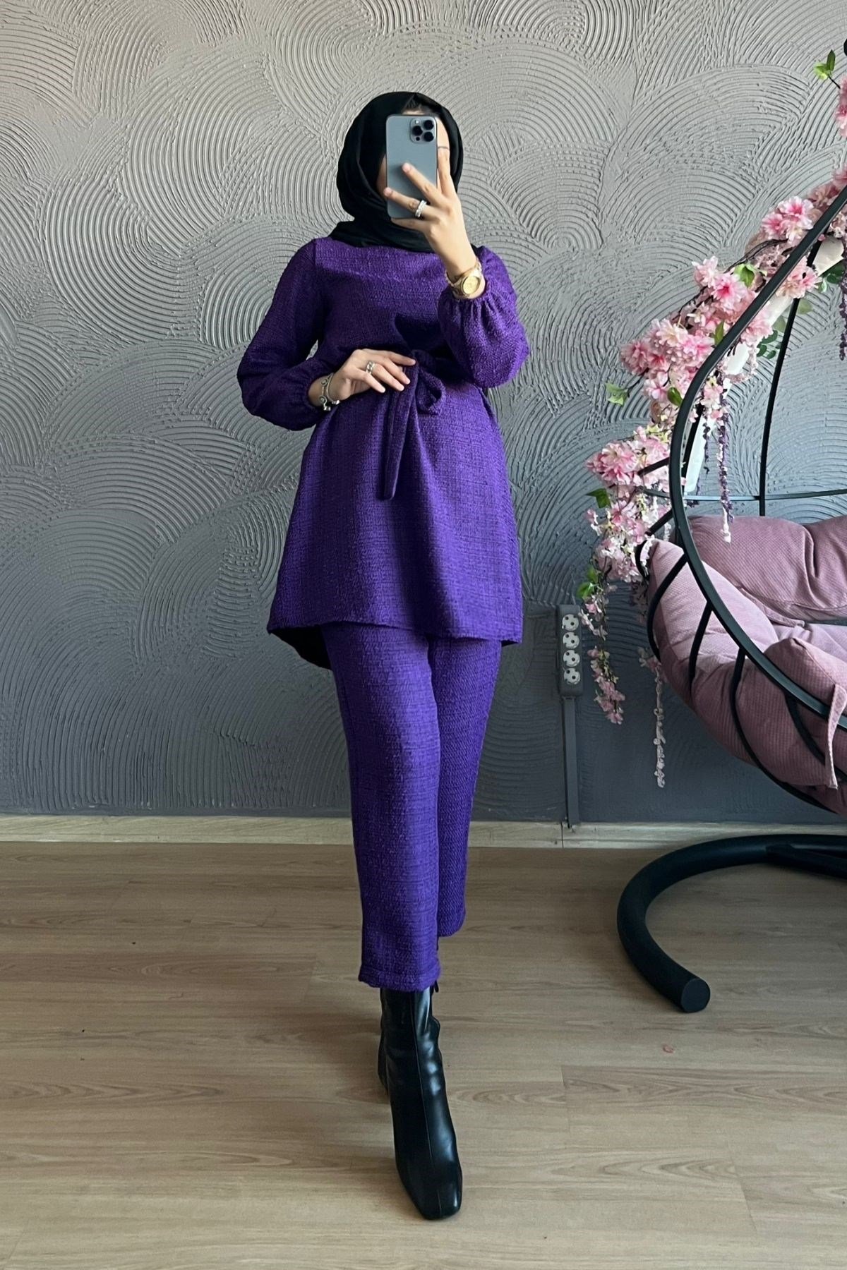 Kırçıllı Takım-MOR, Fiyatları Büyük Cepli Takım-EKRU – Haza Moda | Tesettür Giyim