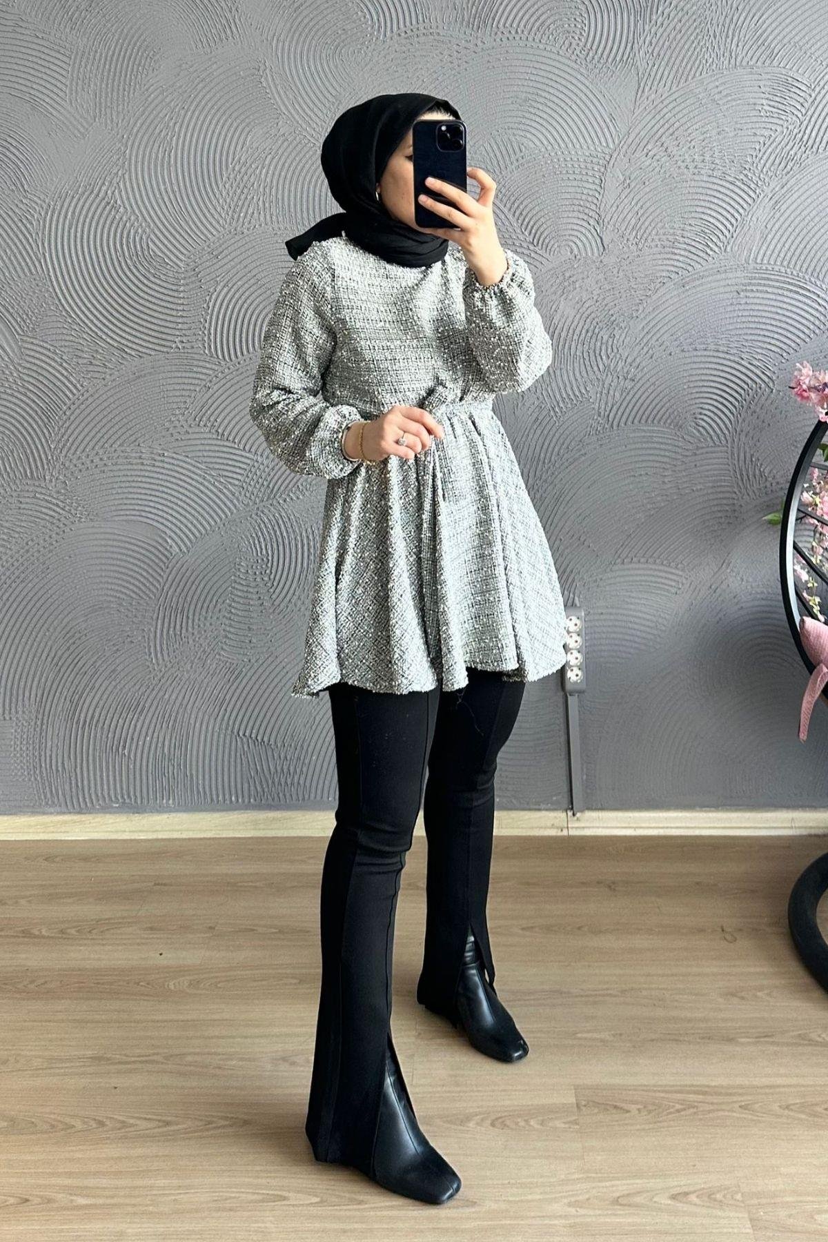 Kırçıllı Tunik BEYAZ, Fiyatları Kırçıllı Tunik BEYAZ– Haza Moda | Tesettür Giyim