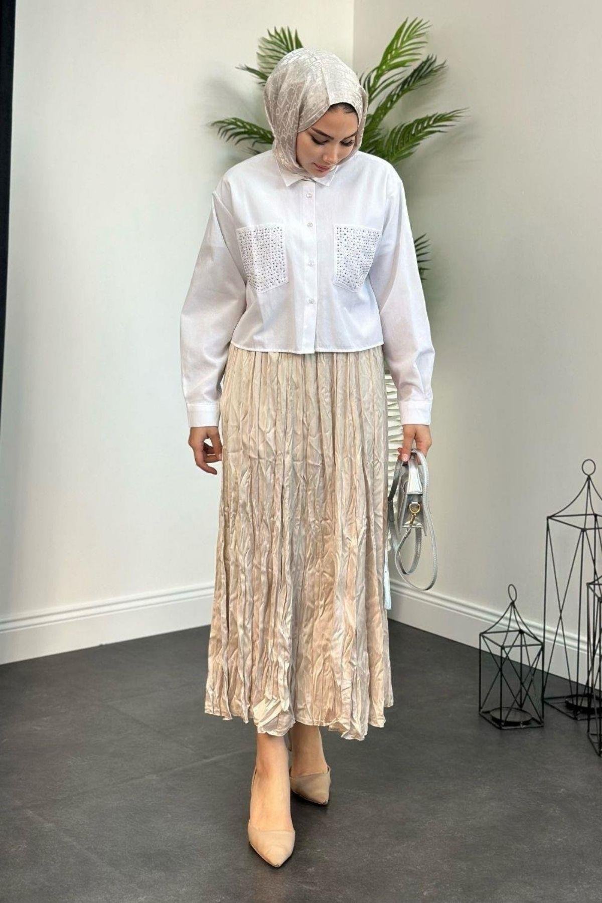 Kırışık İthal Etek Bej, Fiyatları 