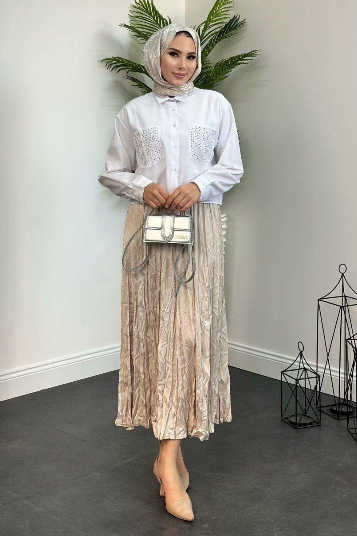 Kırışık İthal Etek Bej, Fiyatları 