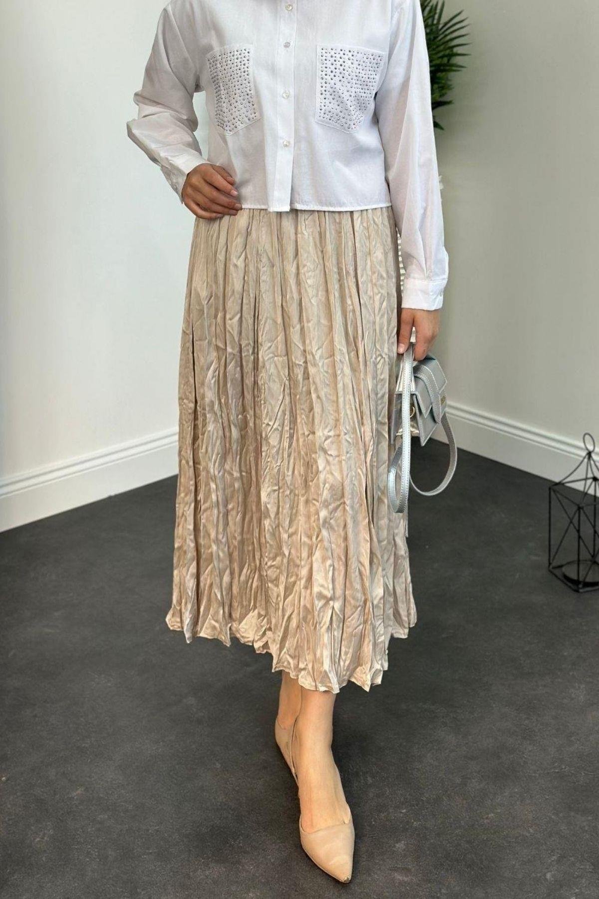 Kırışık İthal Etek Bej, Fiyatları 