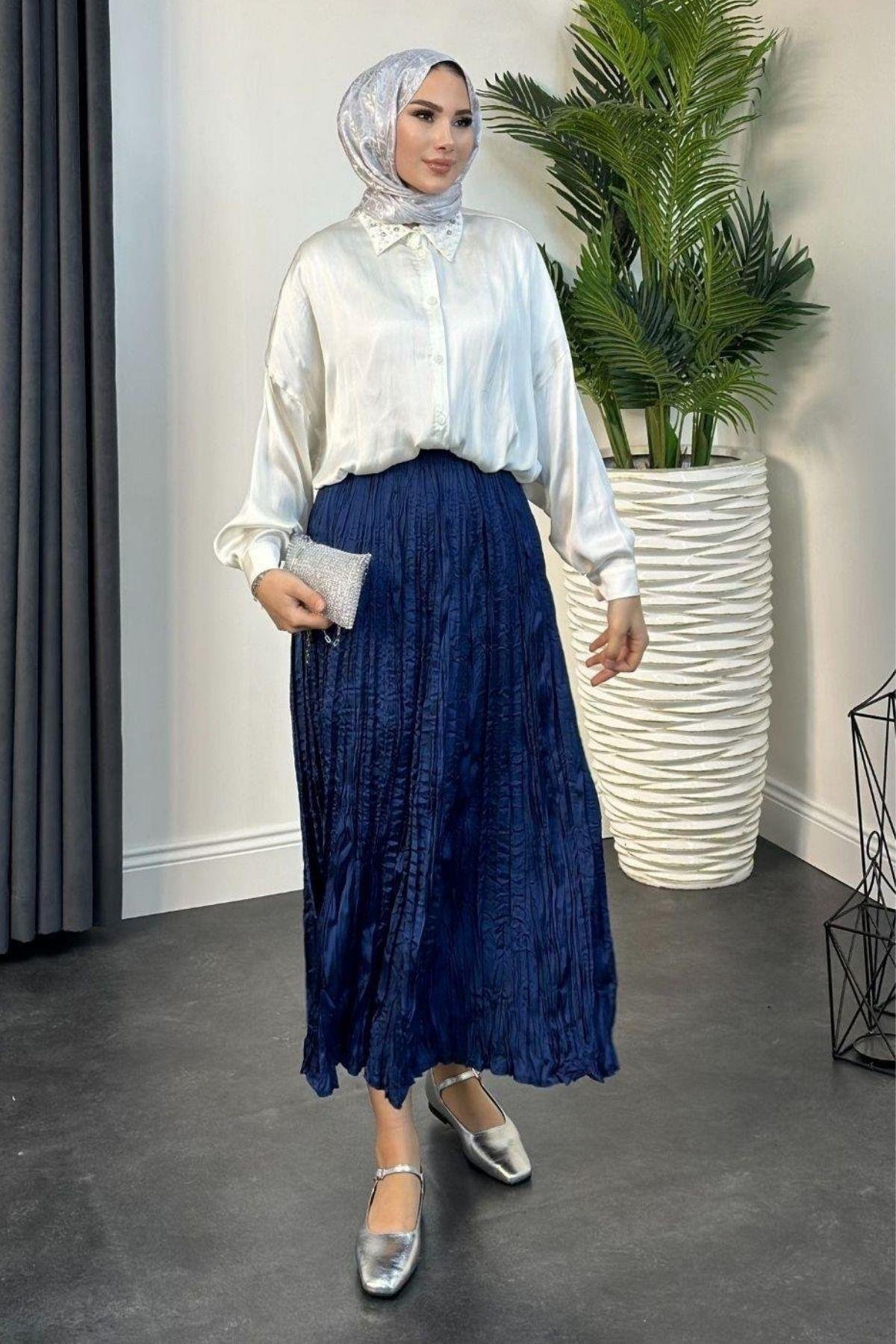 Kırışık İthal Etek Lacivert, Fiyatları 