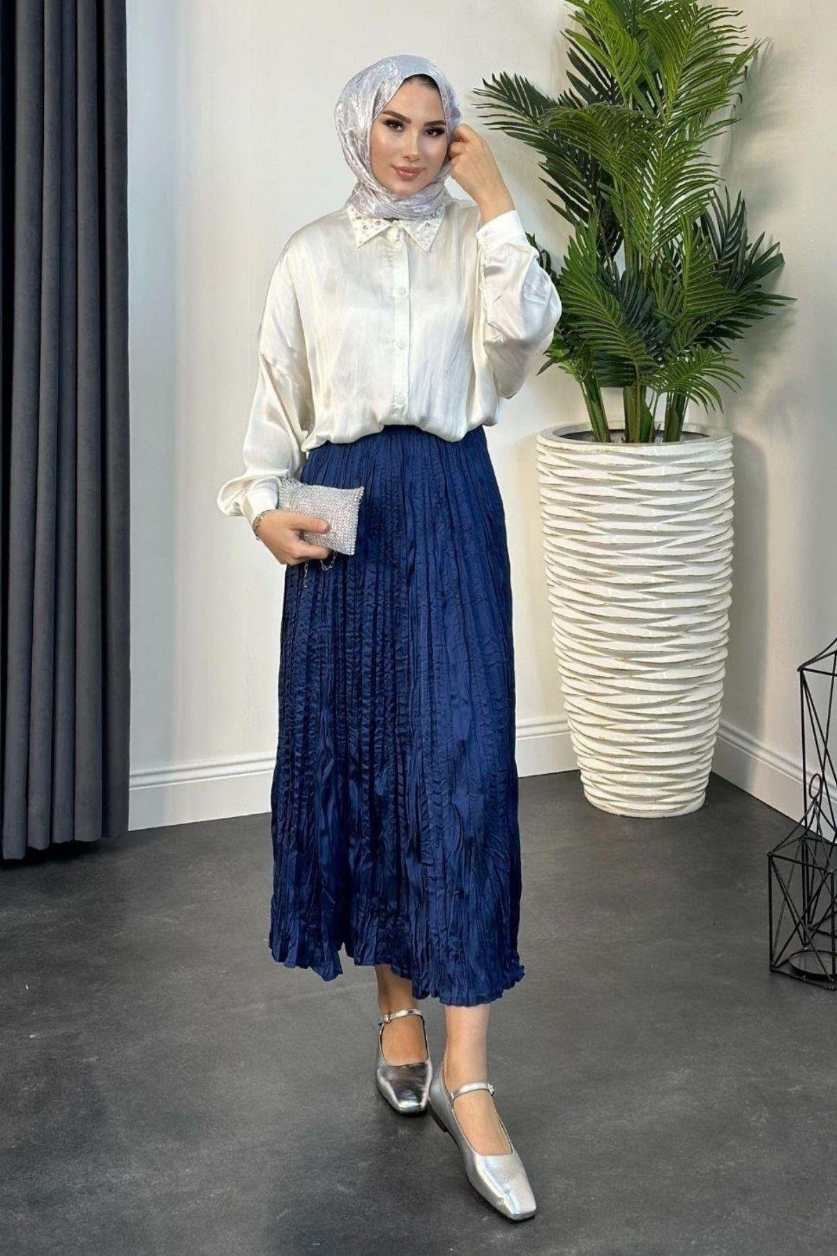 Kırışık İthal Etek Lacivert, Fiyatları 