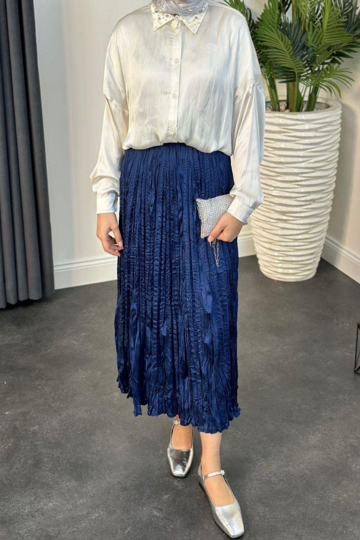 Kırışık İthal Etek Lacivert, Fiyatları 