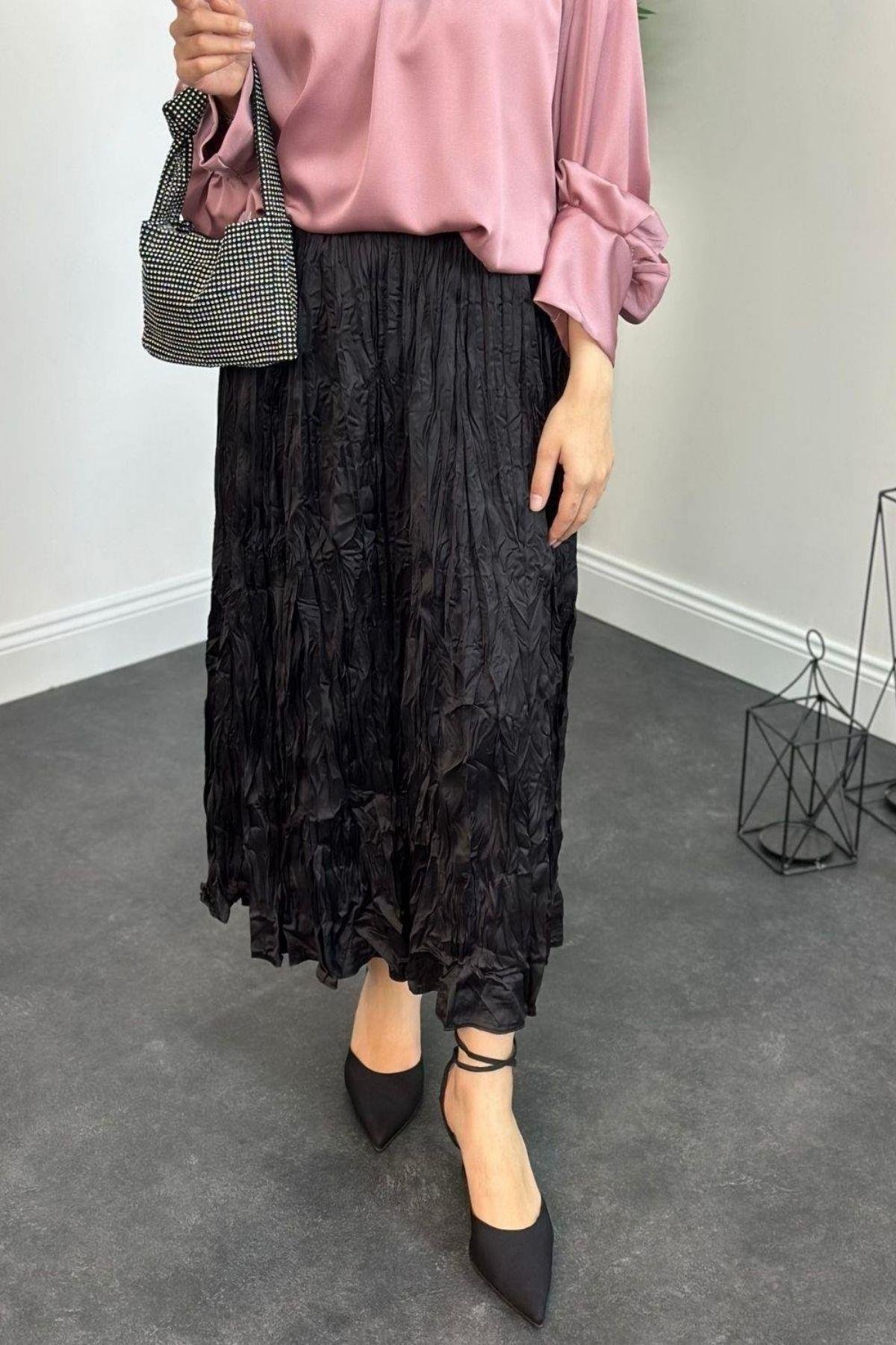 Kırışık İthal Etek Siyah, Fiyatları 