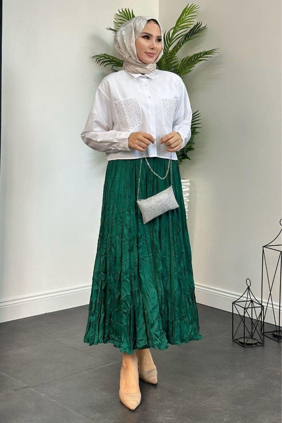 Kırışık İthal Etek Yeşil, Fiyatları 