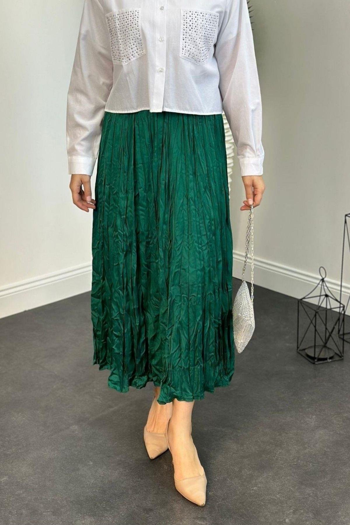 Kırışık İthal Etek Yeşil, Fiyatları 