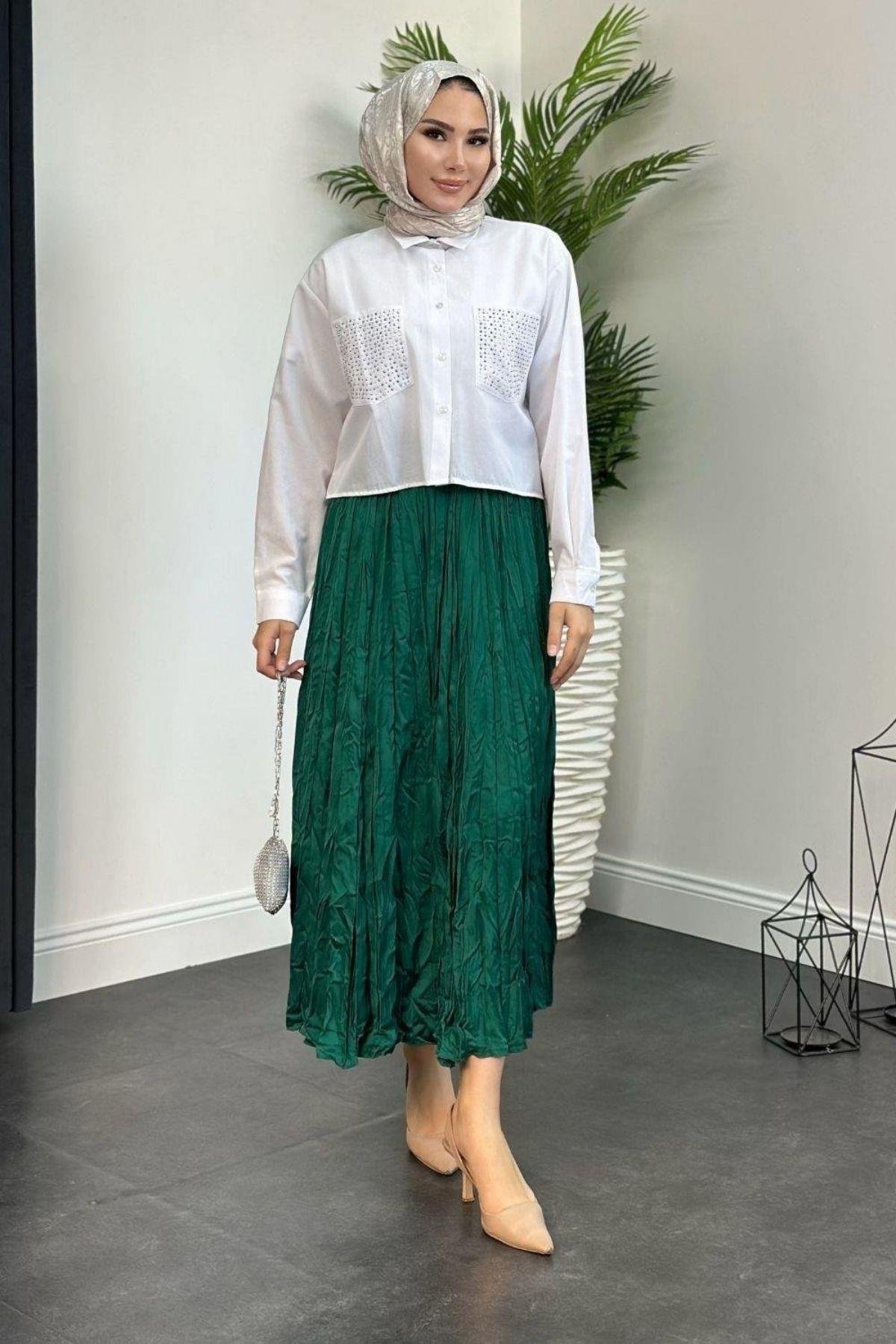 Kırışık İthal Etek Yeşil, Fiyatları 