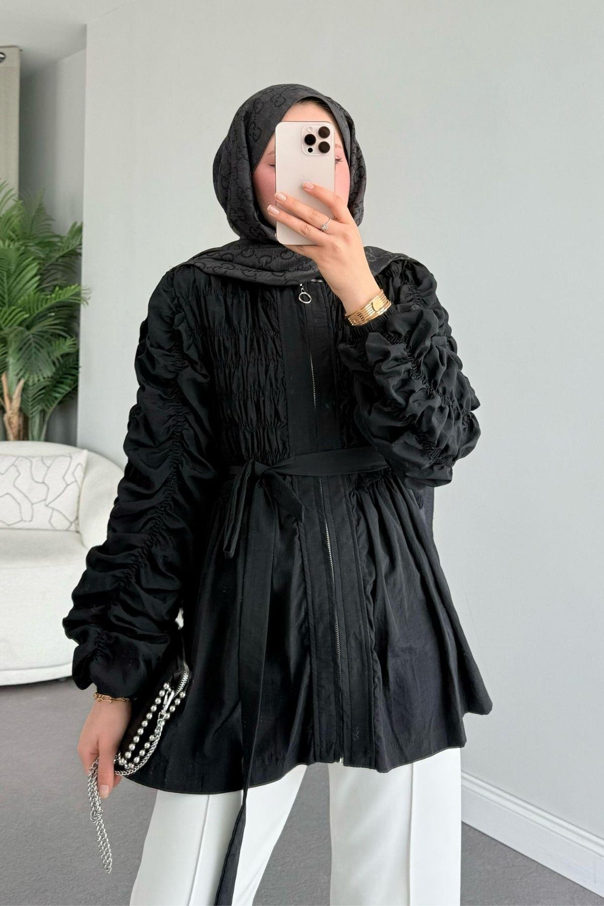 Kol Büzgülü Ceket Siyah, Fiyatları 