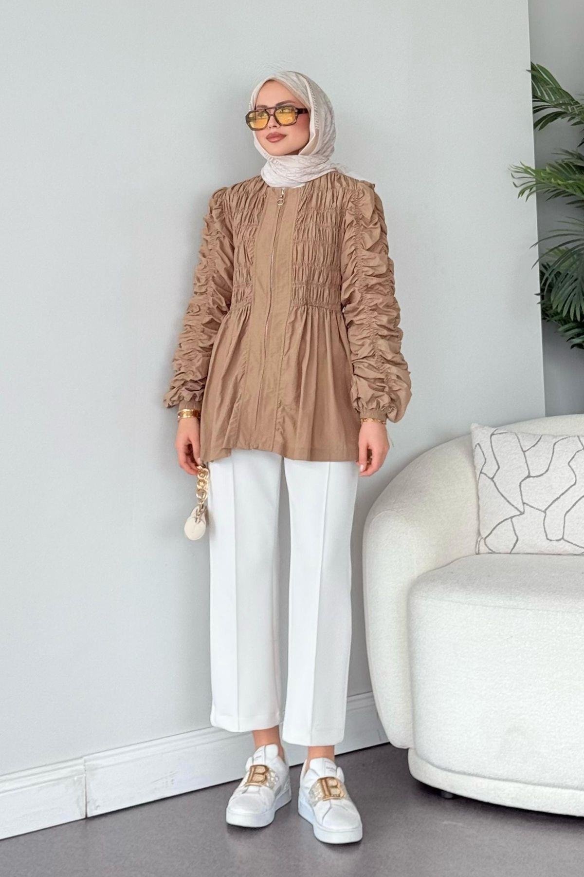 Kol Büzgülü Ceket Vizon, Fiyatları 